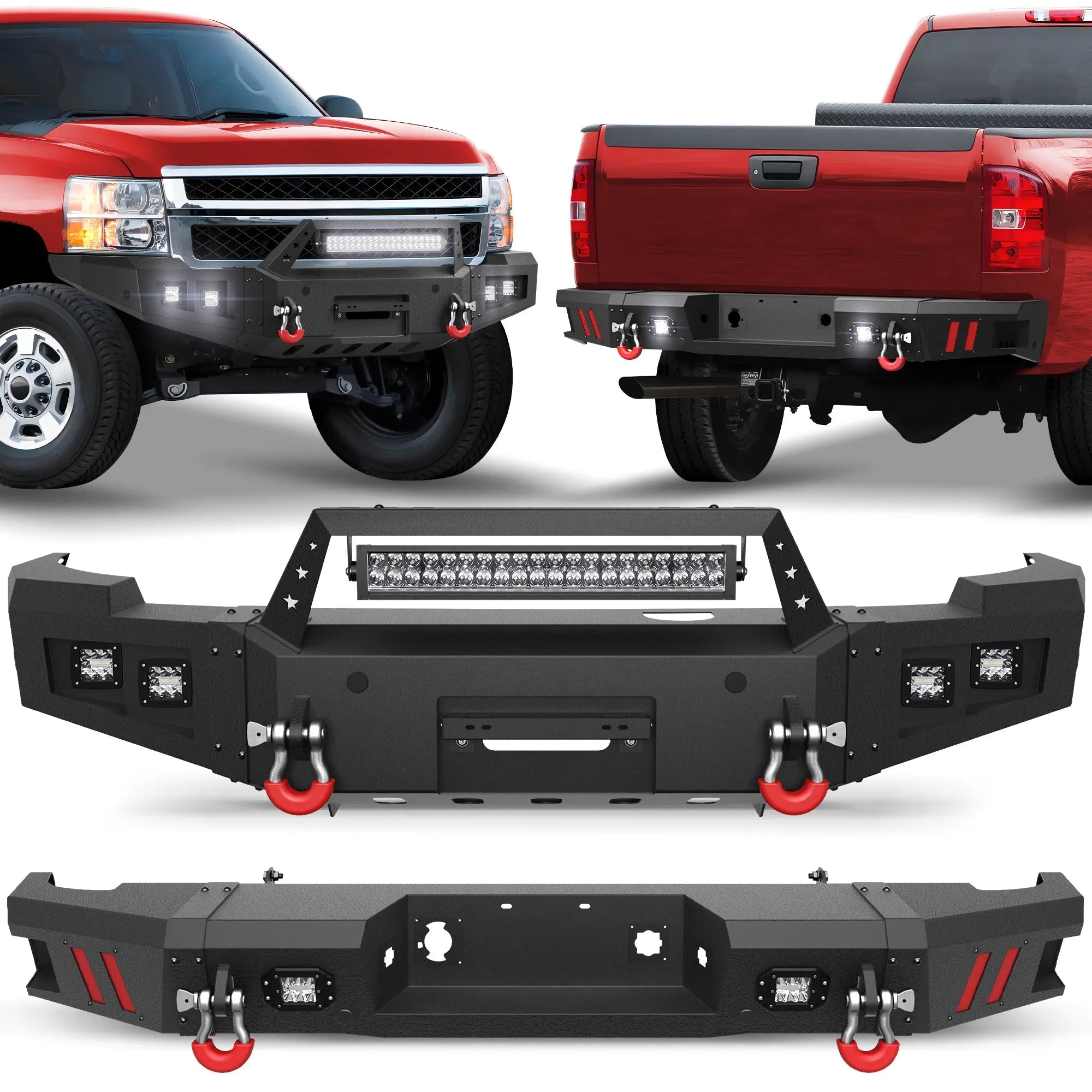 Longsun 2011-2014 Chevy Silverado 2500/3500 HD Bumper Combo with Winch Plate and LED Lights