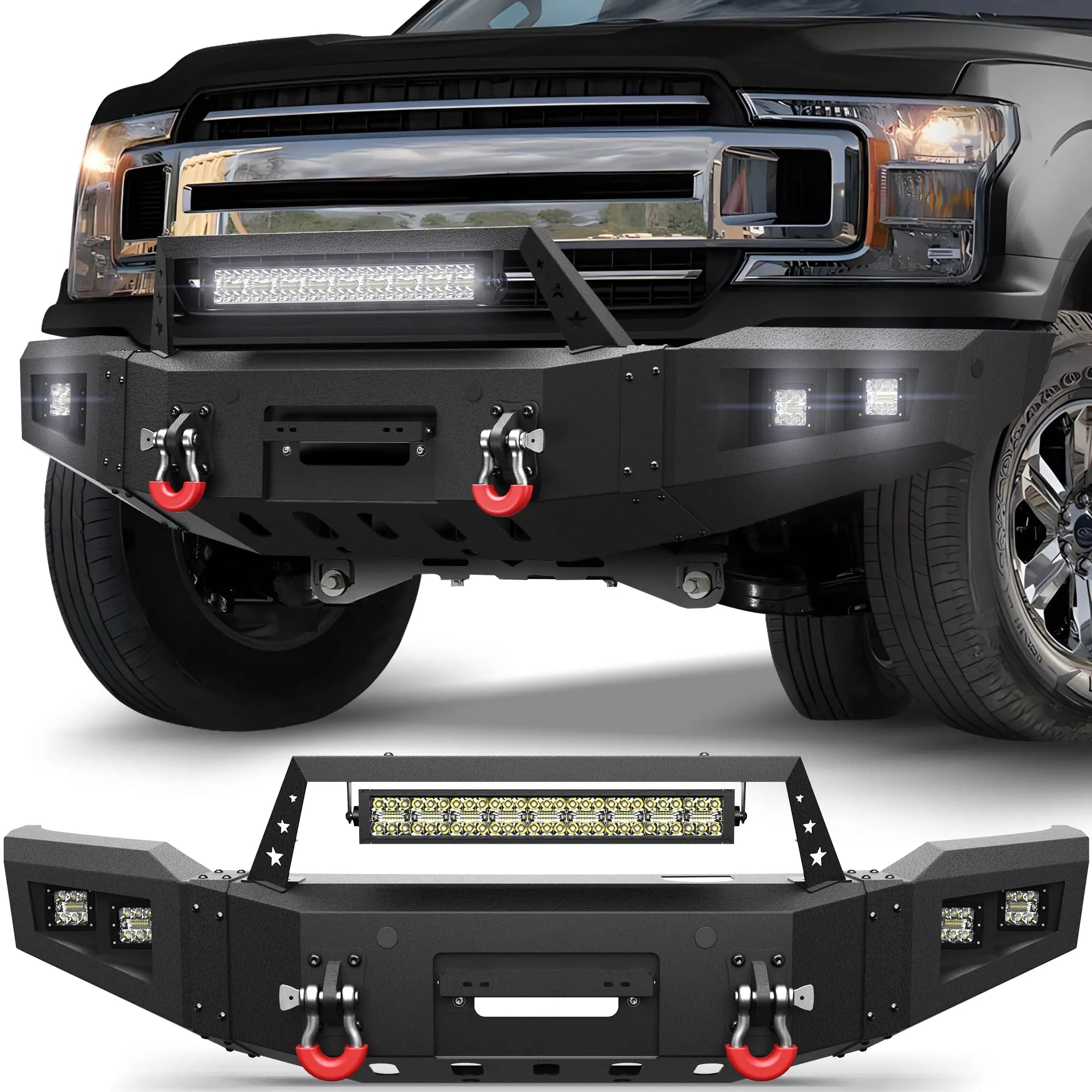 Longsun F150 Front Bumper for 2018 2019 2020 Ford F150 Pickup w/Winch Plate (Excluding Raptor)