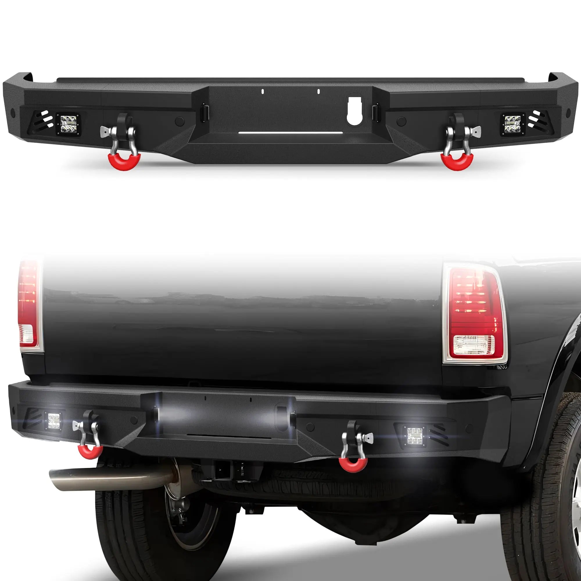 Longsun Ram 2500 Rear Back Bumper for 2010-2018 Ram 2500/3500 w/LED Lights and D-rings