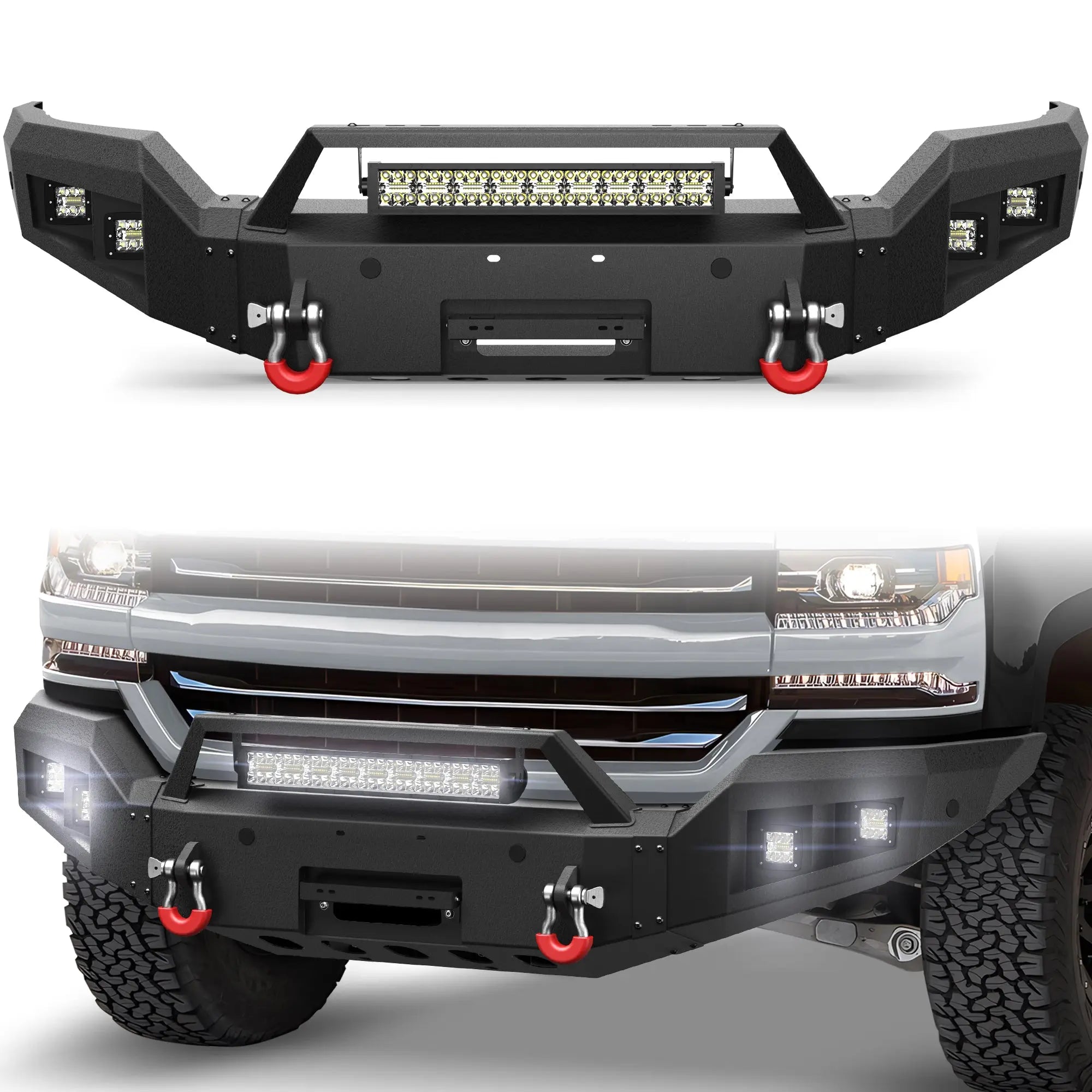 Longsun 2016 2017 2018 Silverado 1500 Front Bumper for Chevrolet Silverado 1500 w/Winch Plate