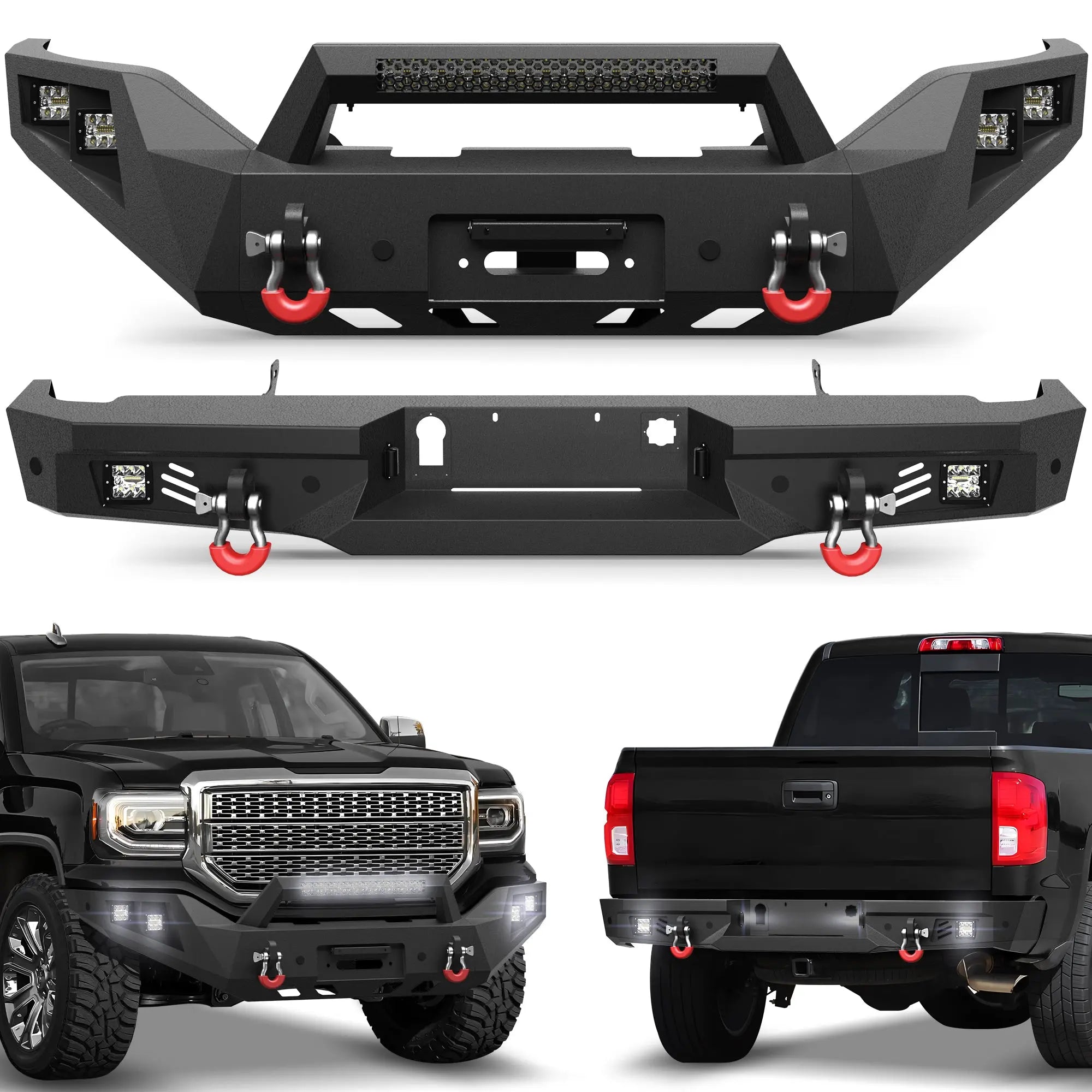 Longsun Sierra Front and Rear Bumper Set for 2016 2017 2018 GMC Sierra 1500 Pickup Truck with Winch Plate