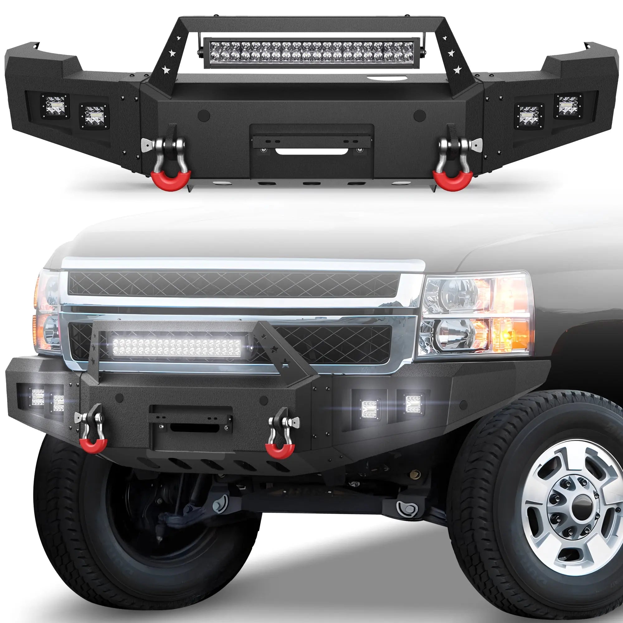 Longsun Silverado 2500/3500 Front Bumper Compatible with 2011 2012 2013 2014 Chevy Silverado 2500/3500