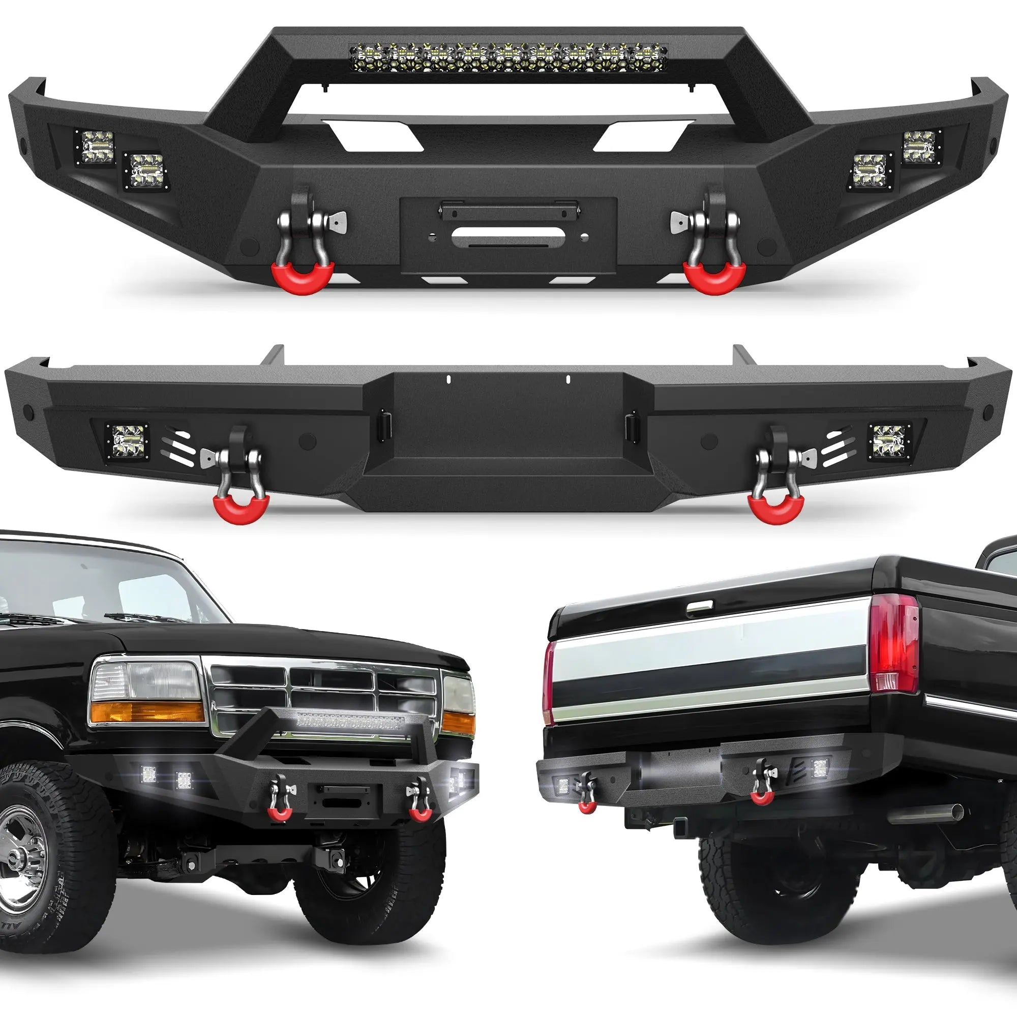 Longsun F150 Front Rear Bumper Set for 1992-1997 Ford F150 F250 F350