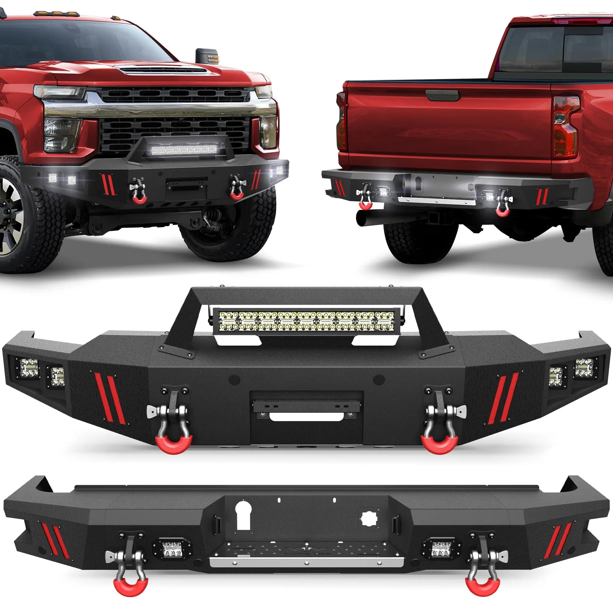 Longsun Front Bumper and Rear Bumper Combo for 2020 2021 2022 2023 Chevrolet Silverado 2500/3500