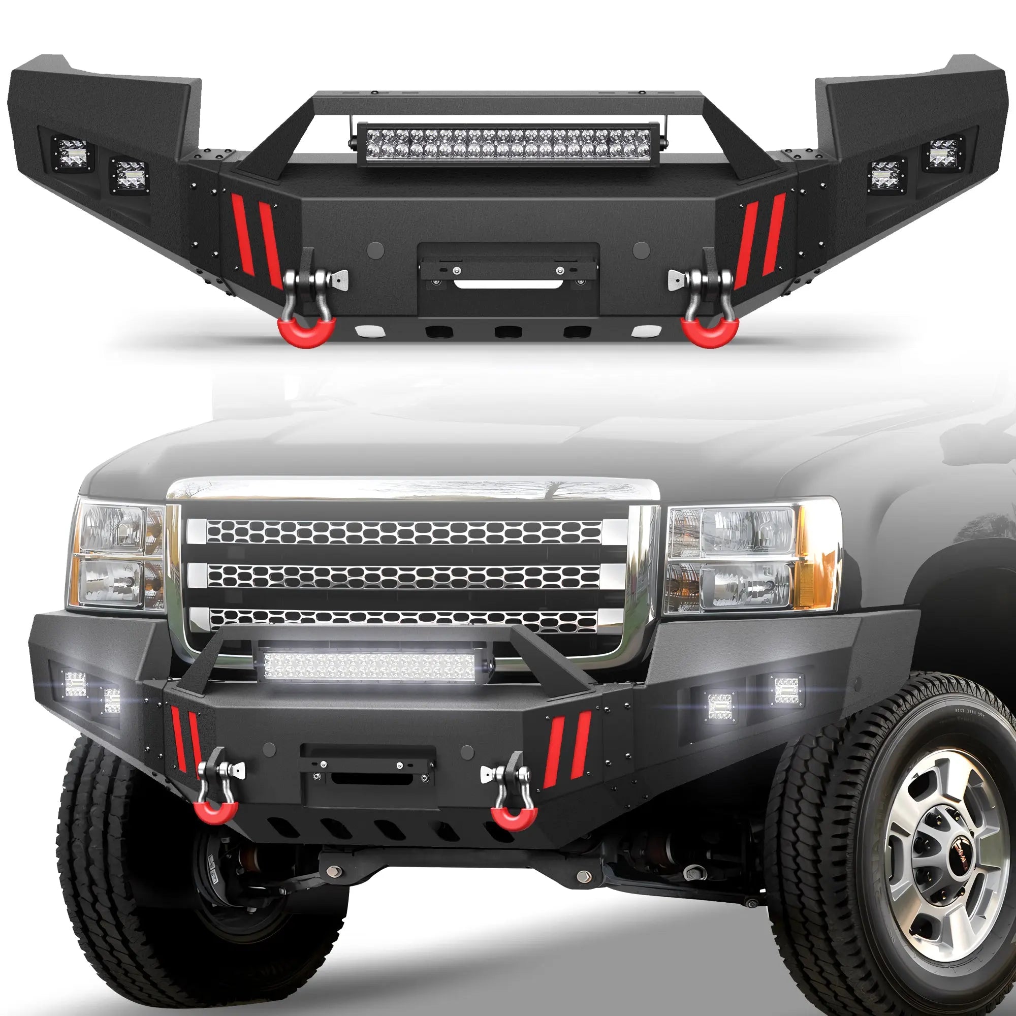 Longsun Sierra 2500 Front Bumper for GMC Sierra 2500/3500 HD 2011 2012 2013 2014 with Winch Plate
