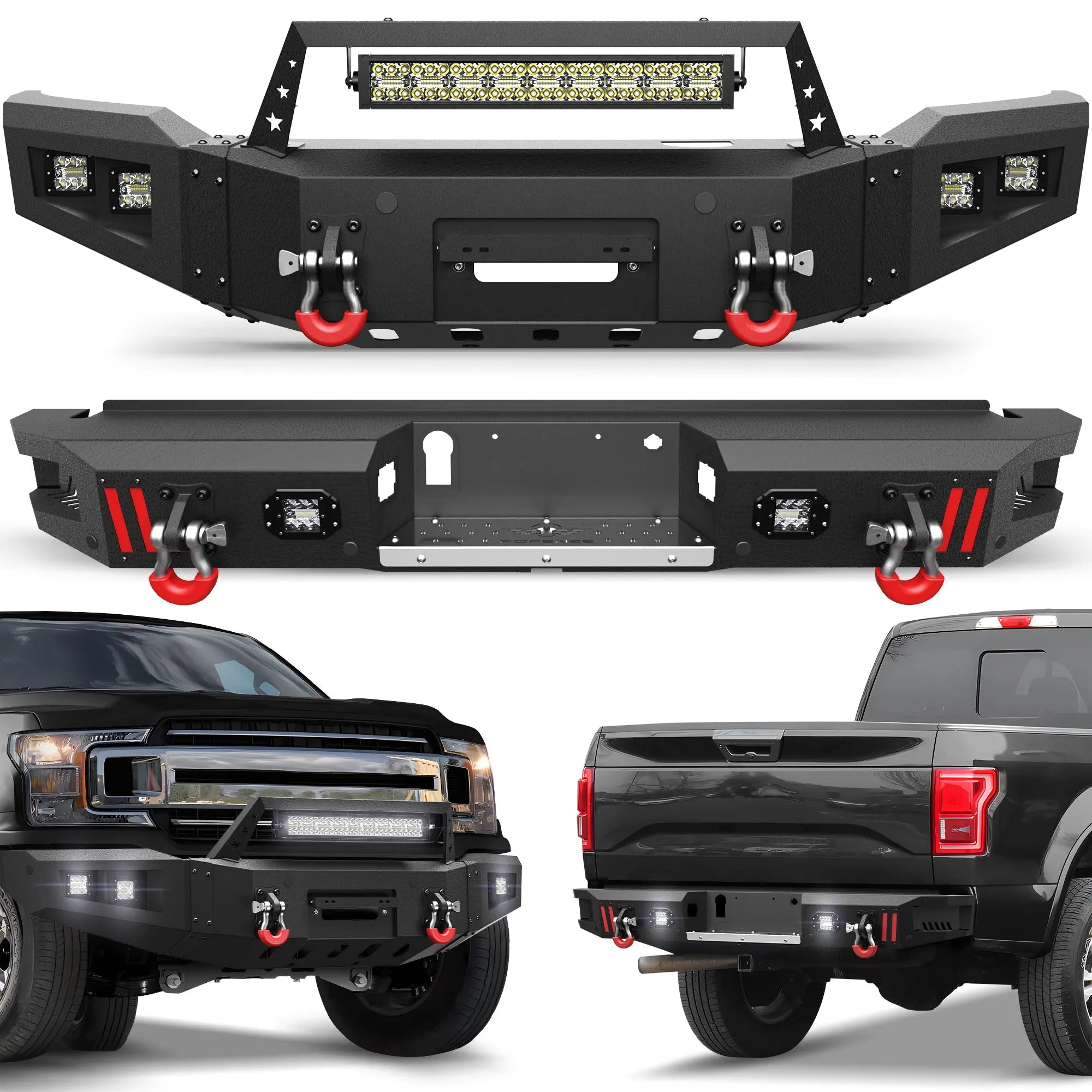 Longsun F150 Front Bumper and Rear Set for 2018 2019 2020 Ford F150 Pickup w/Winch Plate (Excluding Raptor)