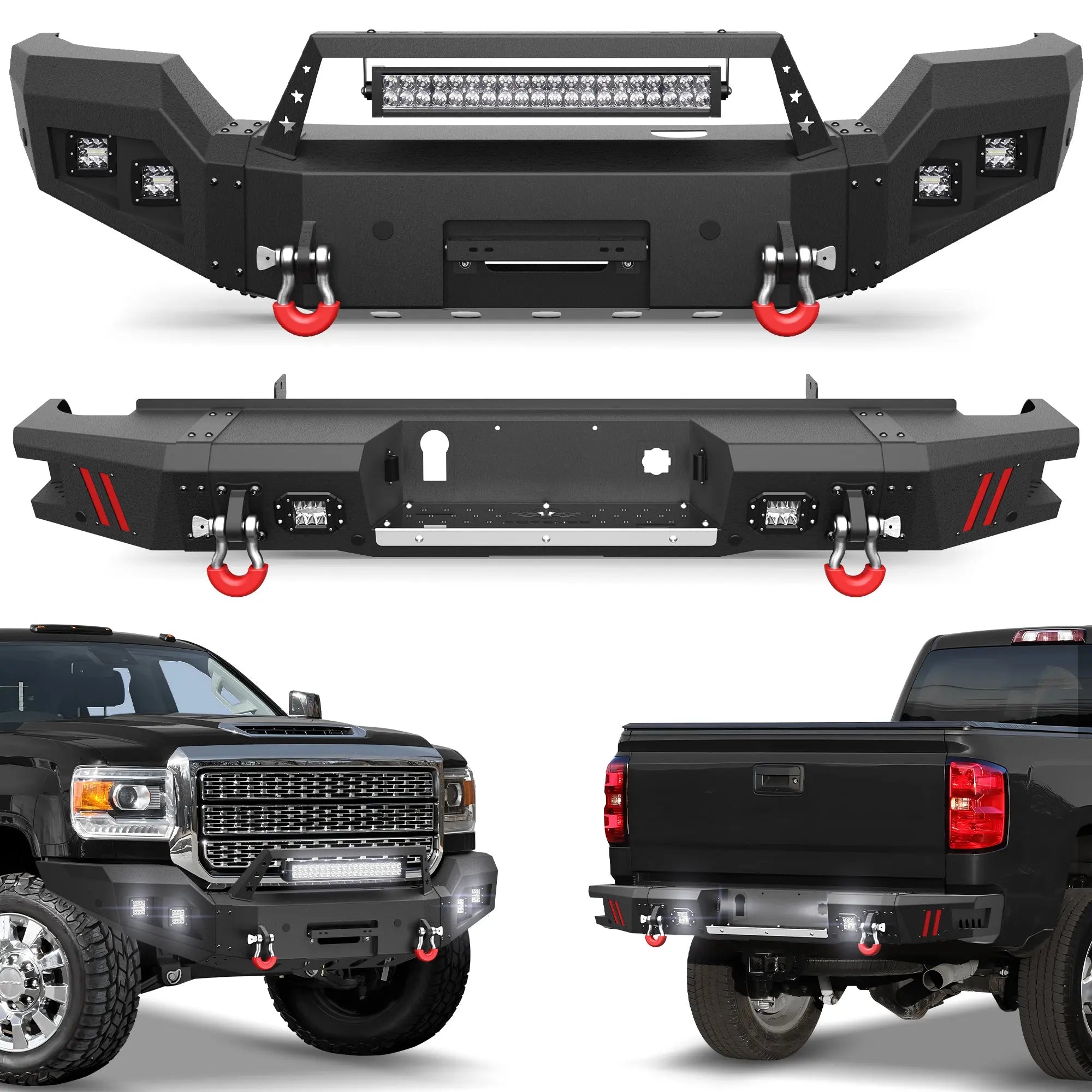 Longsun Front Bumper and Rear Bumper Combo Fit 2015 2016 2017 2018 2019 GMC Sierra 2500/3500 HD