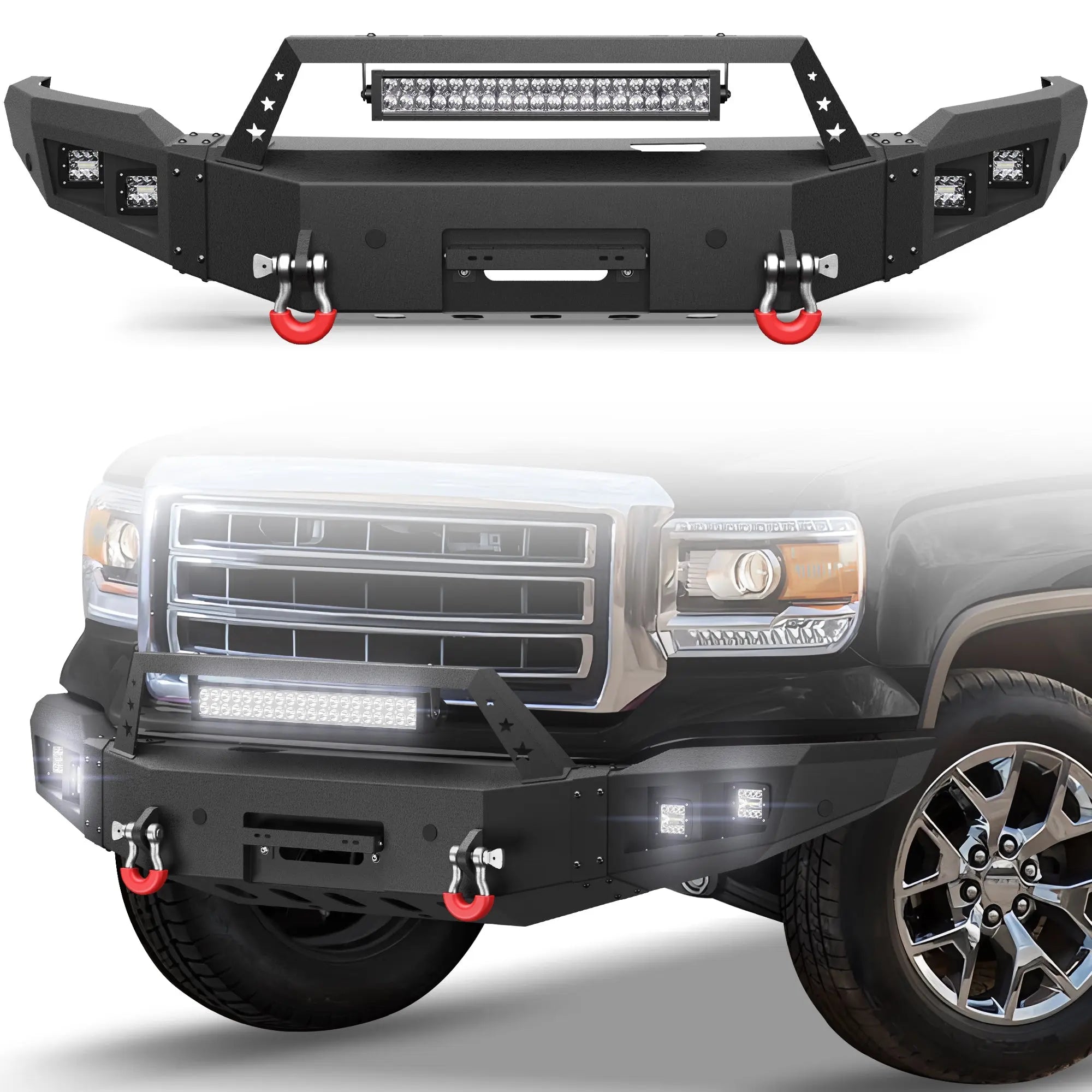 Longsun Sierra 1500 Steel Truck Front Bumper for 2014 2015 GMC Sierra 1500 w/Winch Plate