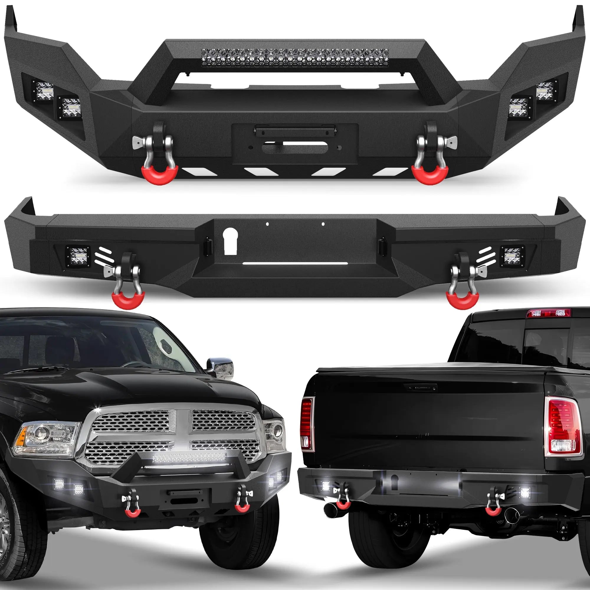 Longsun Heavy Duty Bumper with Winch Plate and Bright LED Lights for Ram 1500 (2013-2018, 2019-2024)