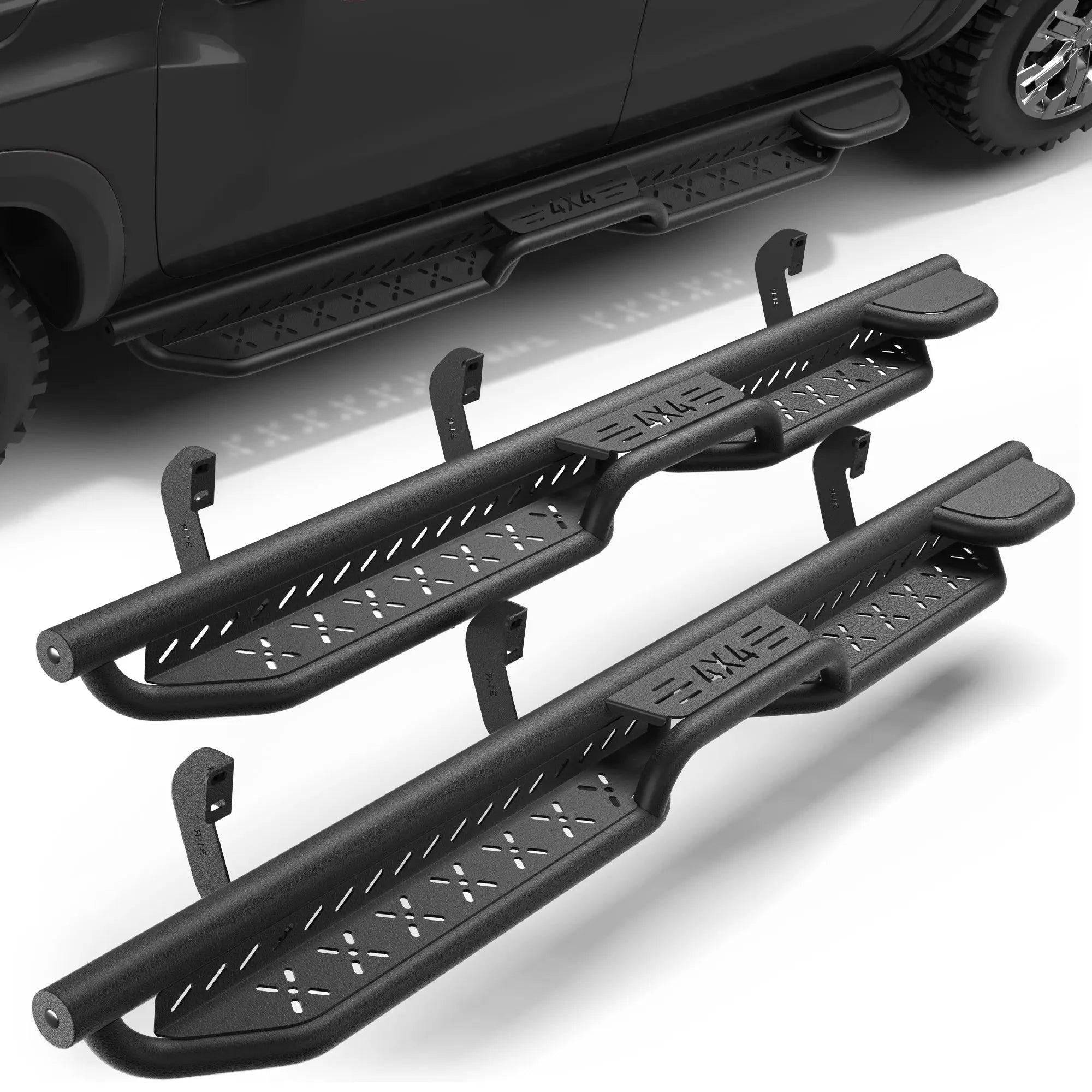 Running Boards for 2005–2026 Nissan Frontier Crew Cab, Dual Raised Step Side Steps, 550 LB Carbon Steel Nerf Bars
