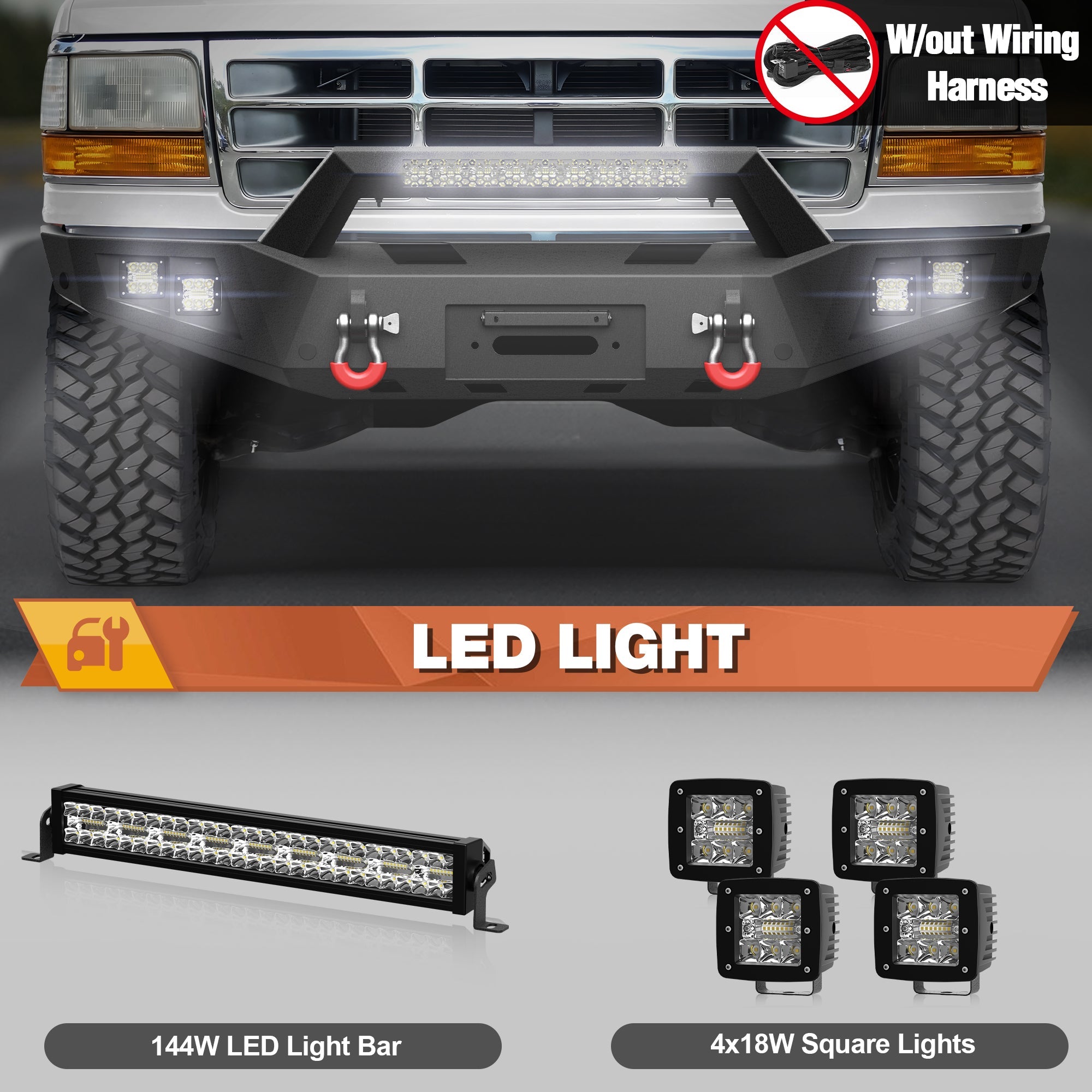 F150 Front Bumper Offroad Bumper w/Winch Plate for 1992 - 1997 Ford F150 F250 F350 Pickup & 1992 - 1996 Bronco - nadiaauto