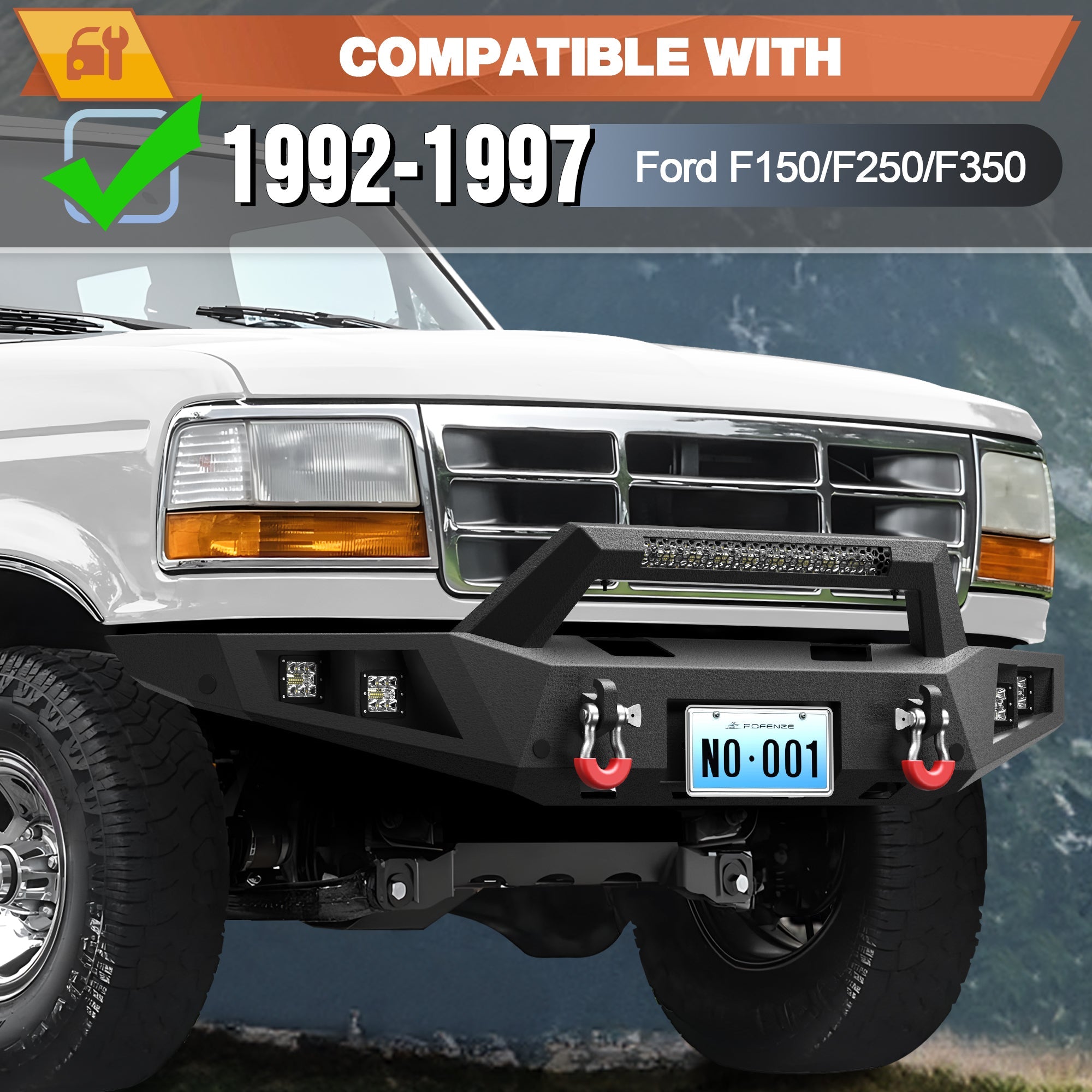 F150 Front Bumper Offroad Bumper w/Winch Plate for 1992 - 1997 Ford F150 F250 F350 Pickup & 1992 - 1996 Bronco - nadiaauto
