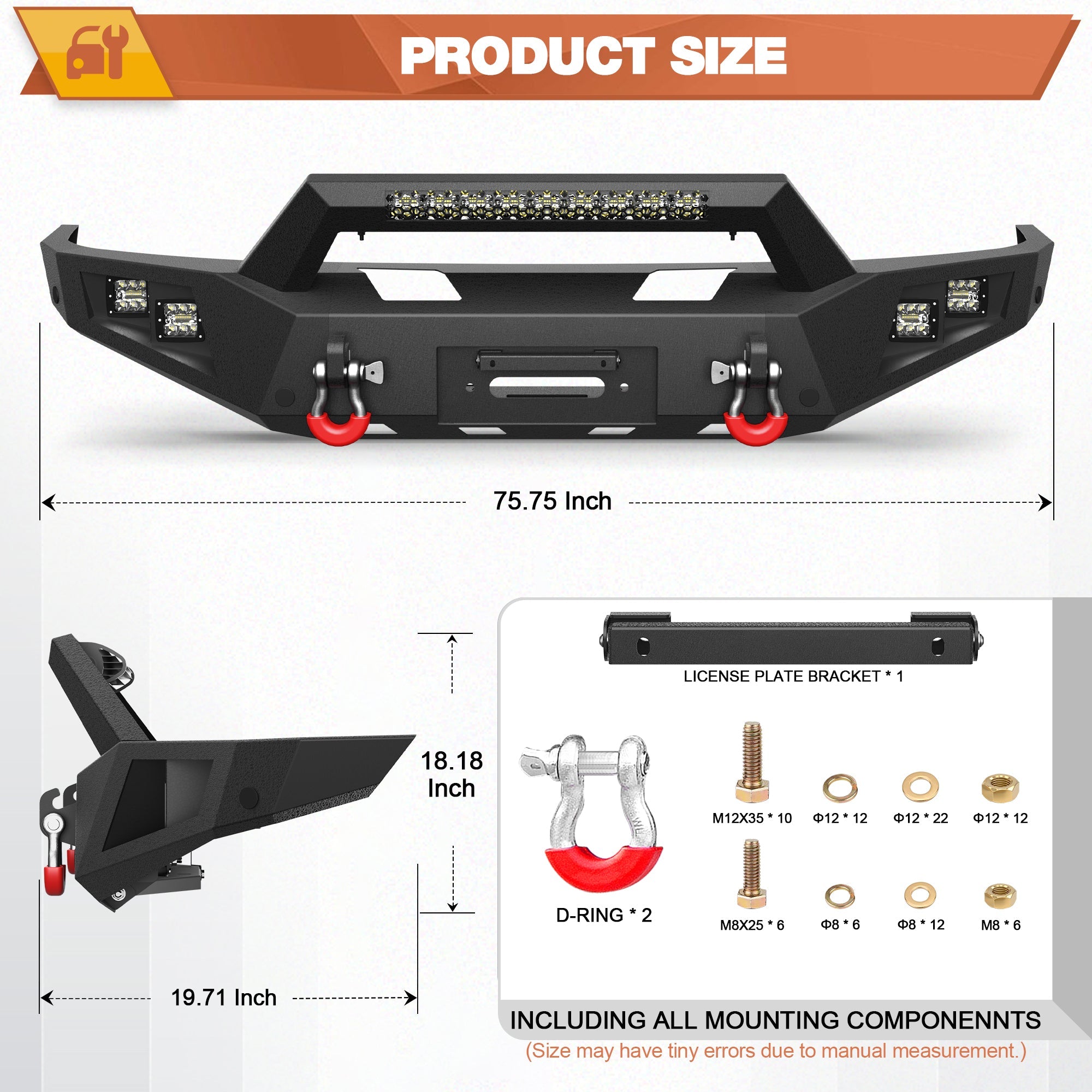 F150 Front Bumper Offroad Bumper w/Winch Plate for 1992 - 1997 Ford F150 F250 F350 Pickup & 1992 - 1996 Bronco - nadiaauto
