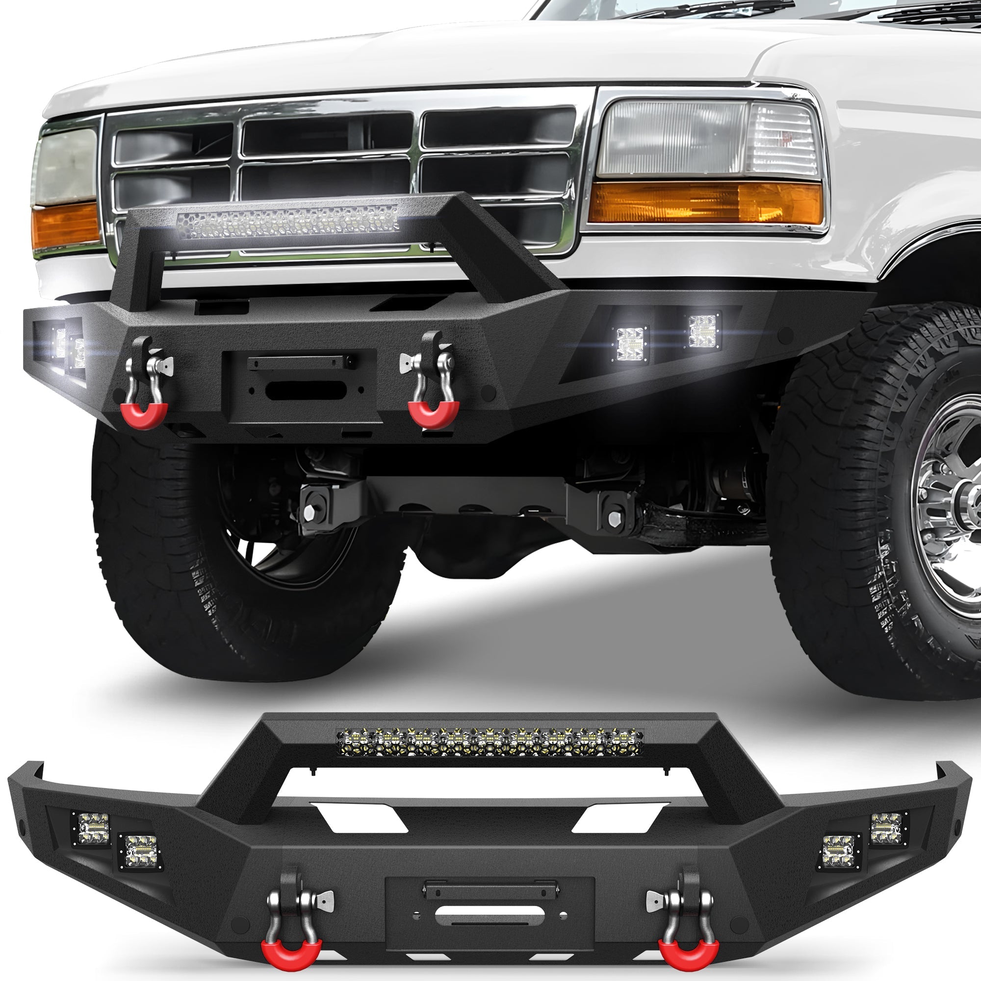 F150 Front Bumper Offroad Bumper w/Winch Plate for 1992 - 1997 Ford F150 F250 F350 Pickup & 1992 - 1996 Bronco - nadiaauto