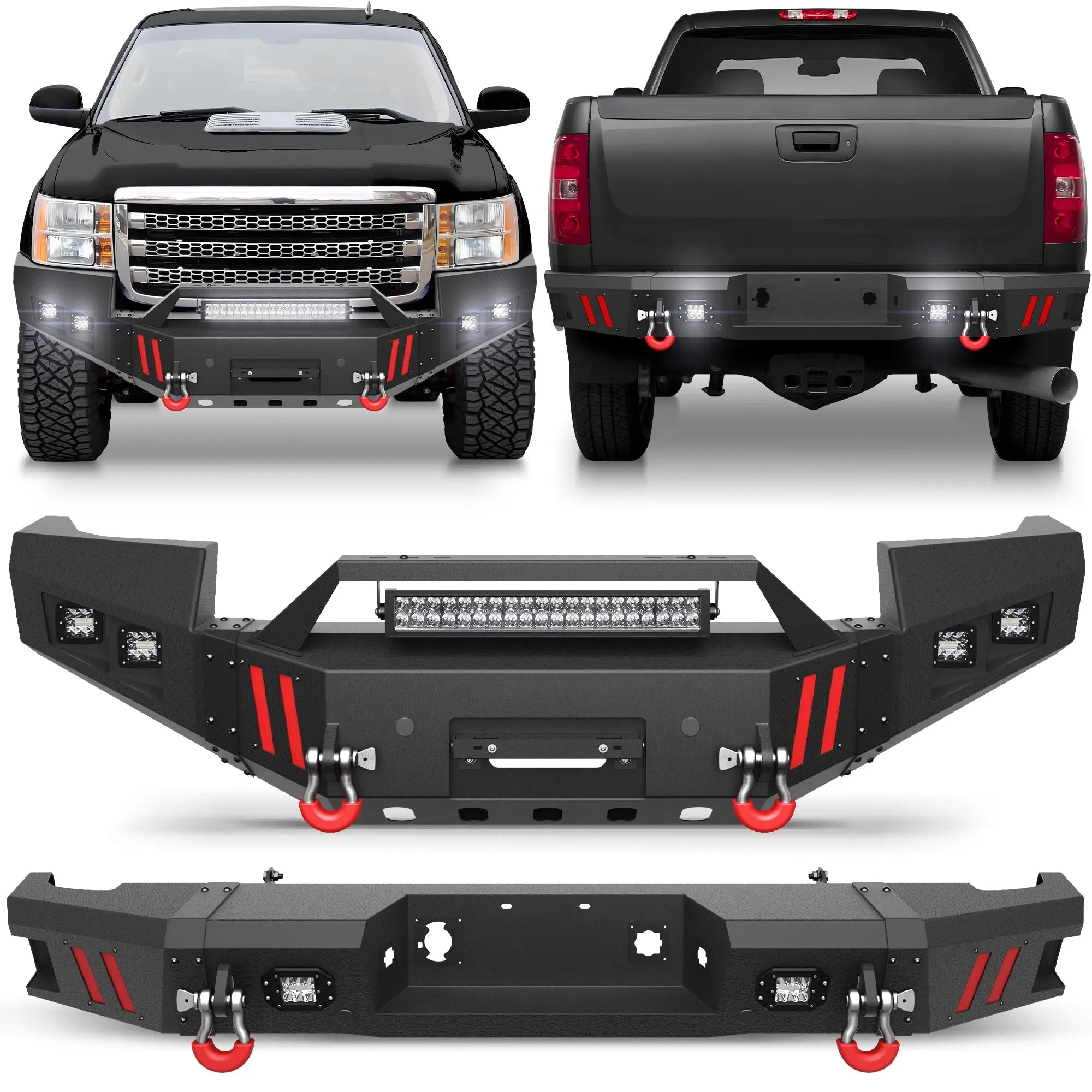 Longsun Heavy-Duty Bumper Set for 2011- 2014 GMC Sierra 2500/3500 with Winch Plate, LED Light