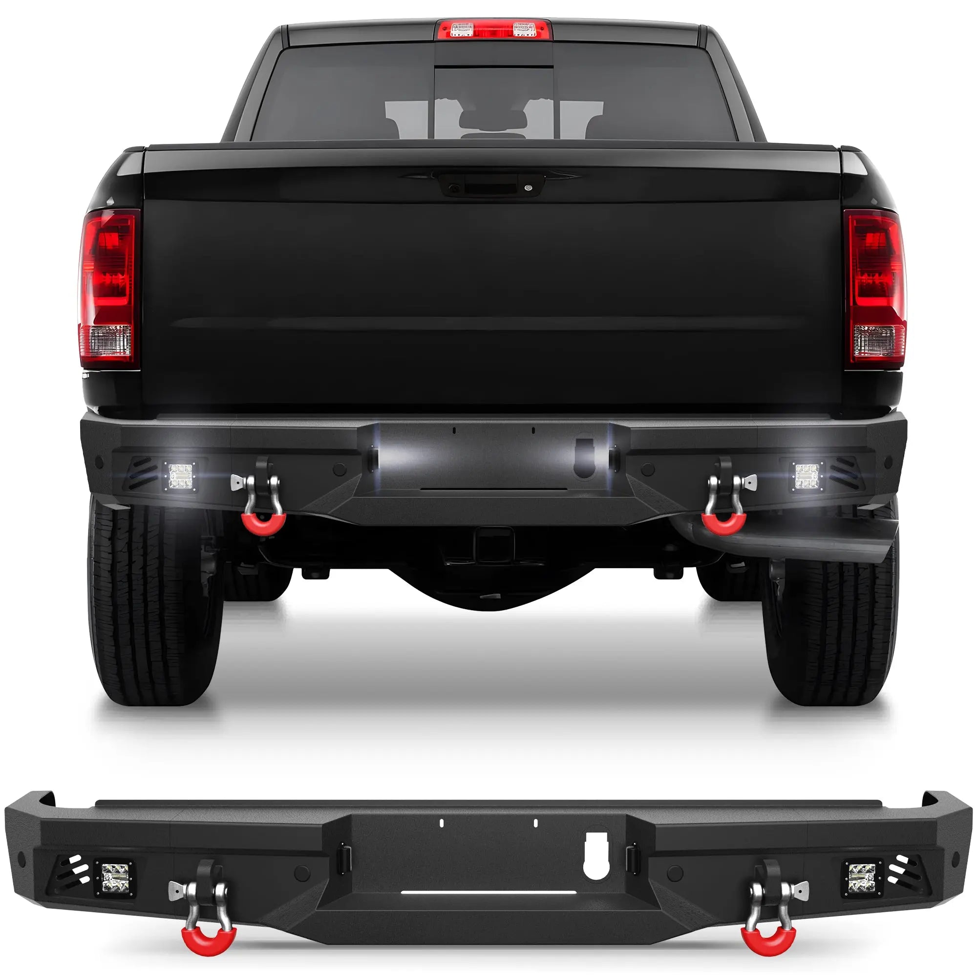Longsun Ram 2500 Rear Back Bumper for 2010-2018 Ram 2500/3500 w/LED Lights and D-rings