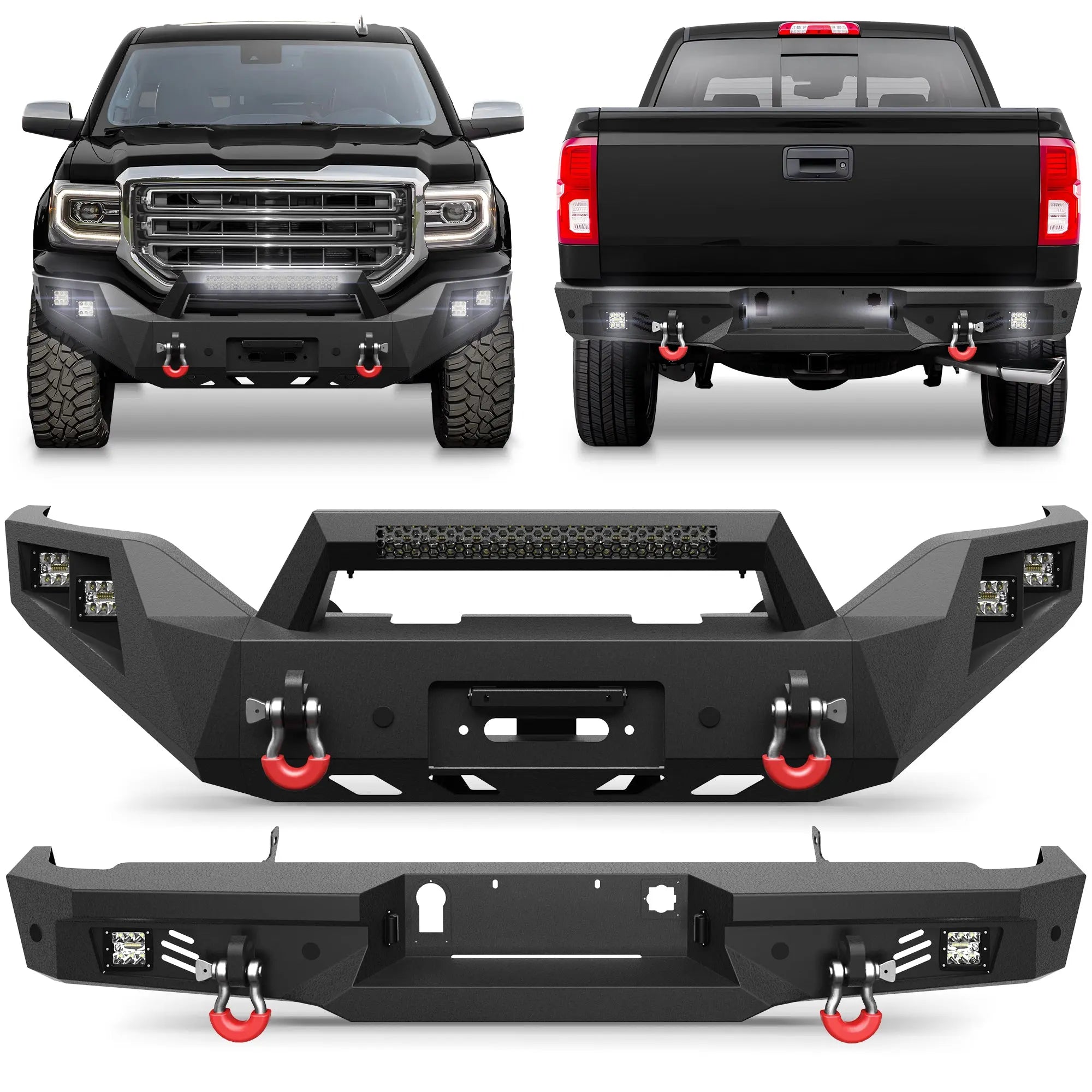 Longsun Sierra Front and Rear Bumper Set for 2016 2017 2018 GMC Sierra 1500 Pickup Truck with Winch Plate