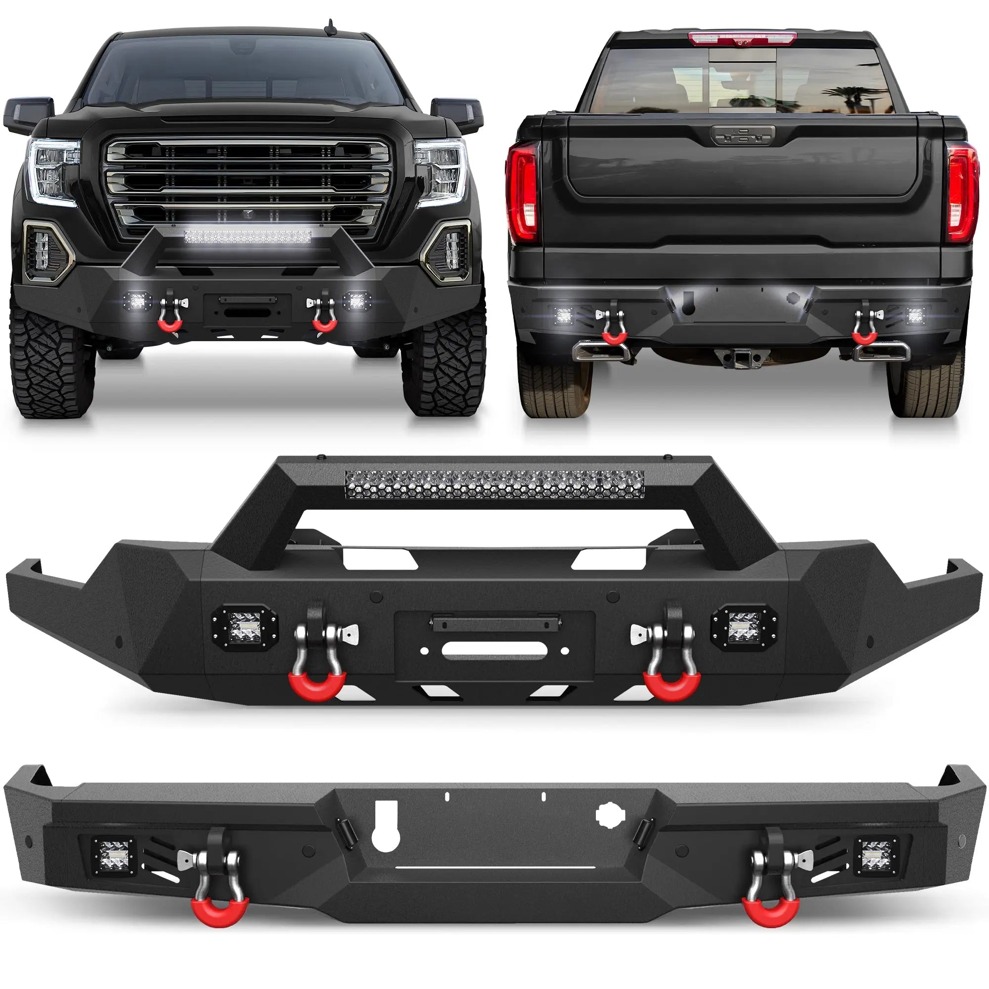 Longsun Sierra 1500 Front and Rear Bumper Set for GMC Sierra 1500 (2019-2022) with Winch Plate