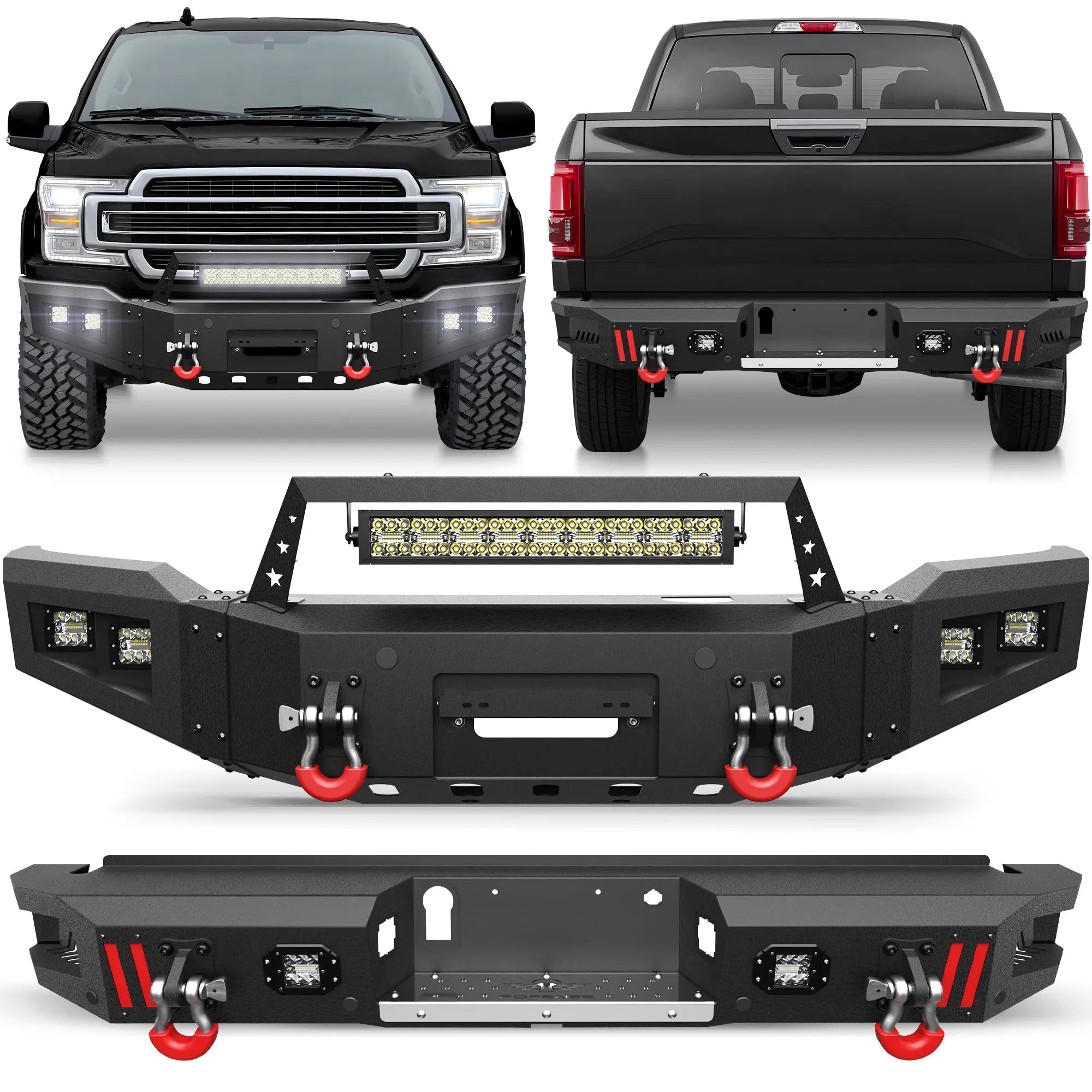 Longsun F150 Front Bumper and Rear Set for 2018 2019 2020 Ford F150 Pickup w/Winch Plate (Excluding Raptor)