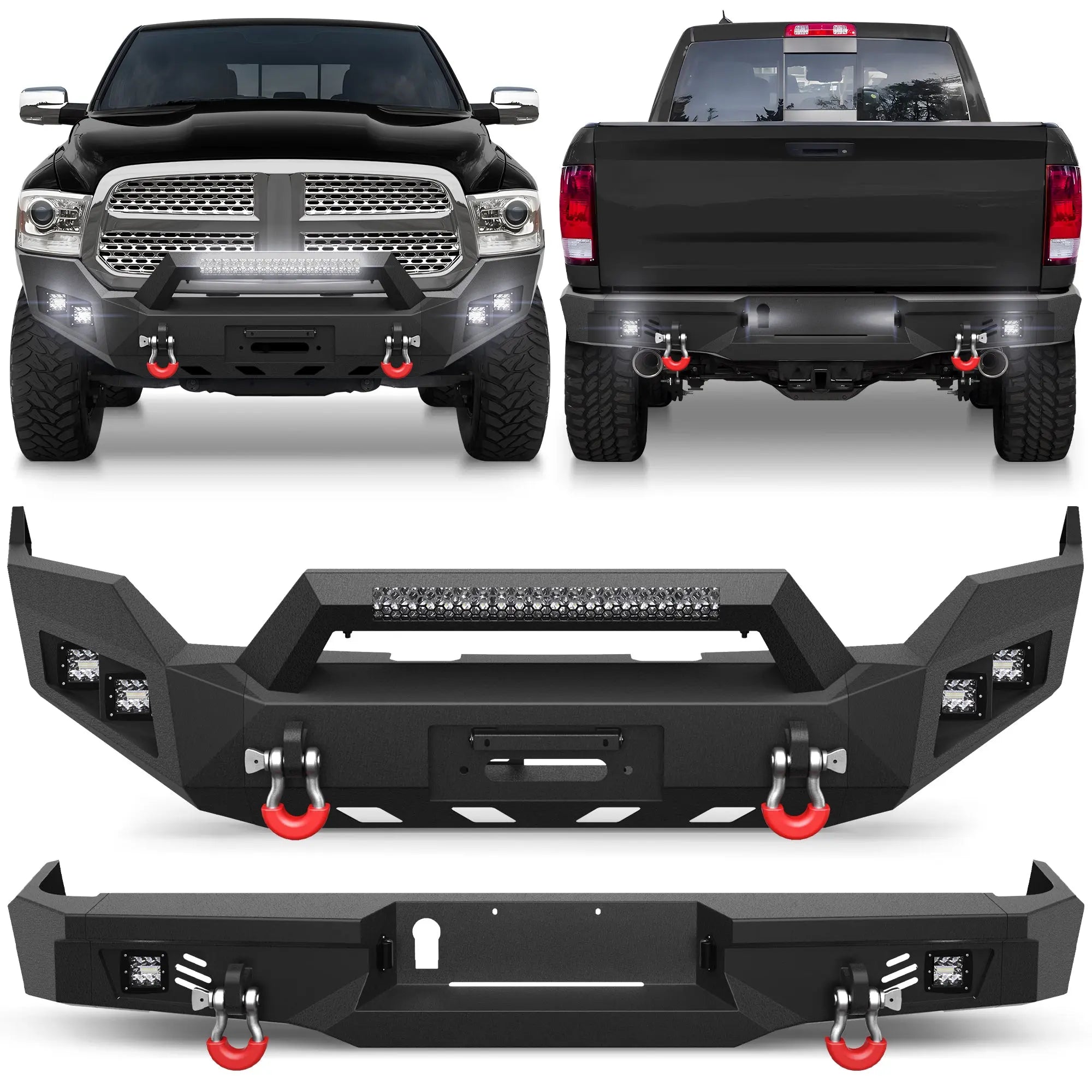 Longsun Heavy Duty Bumper with Winch Plate and Bright LED Lights for Ram 1500 (2013-2018, 2019-2024)
