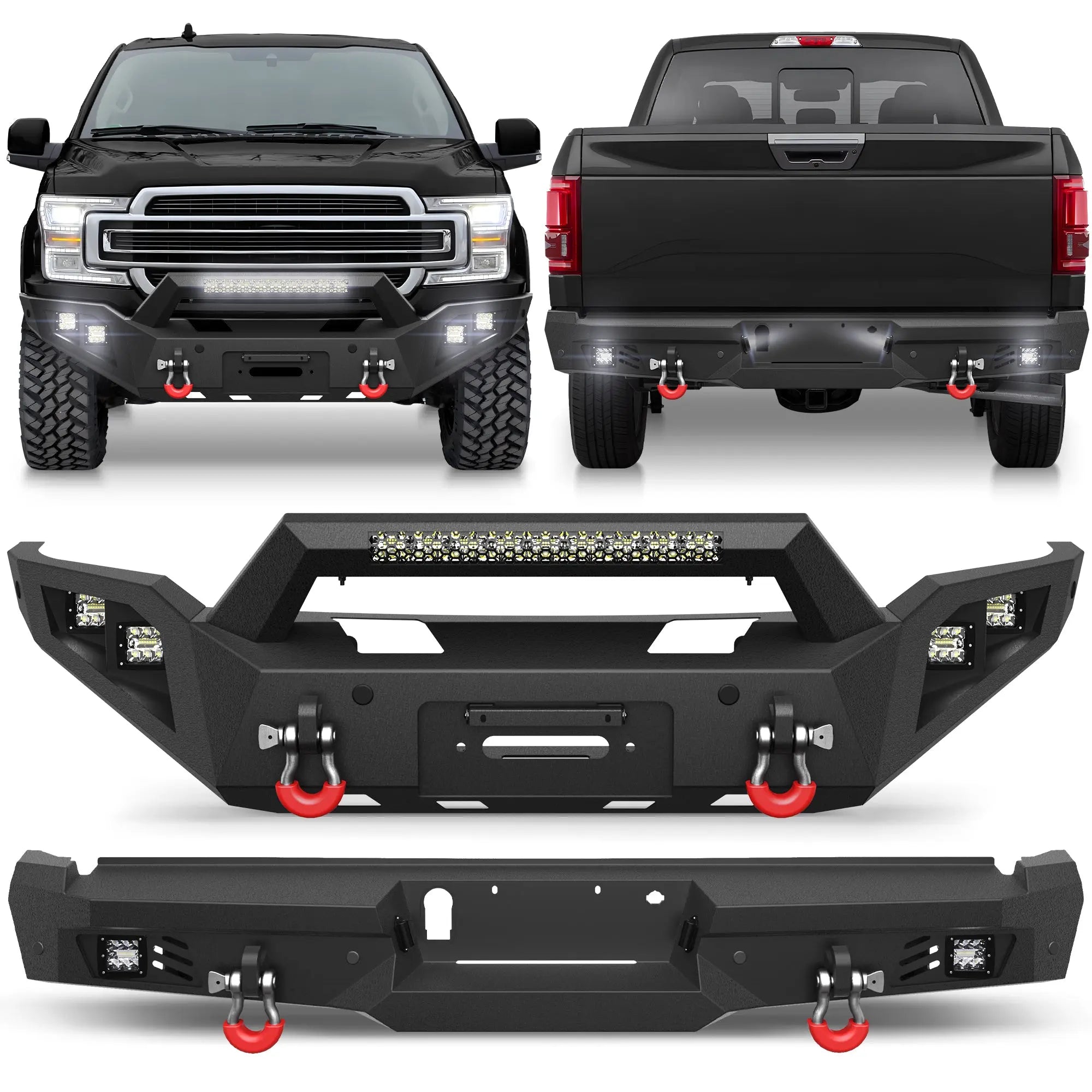 Longsun F150 Front and Rear Bumper Set for 2018 2019 2020 Ford F150 Pickup Truck (Not Fit Raptor)