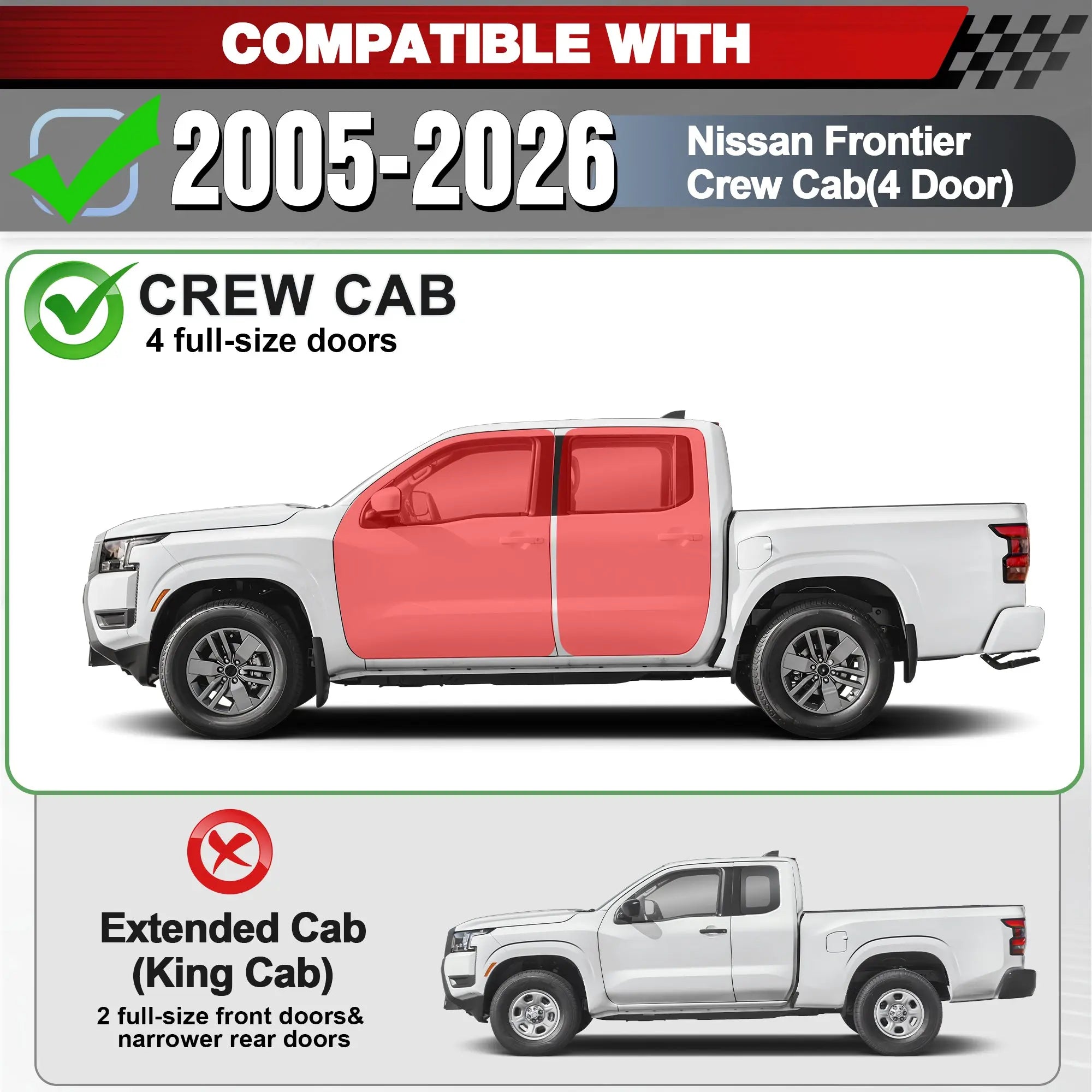 Running Boards for 2005–2026 Nissan Frontier Crew Cab, Dual Raised Step Side Steps, 550 LB Carbon Steel Nerf Bars