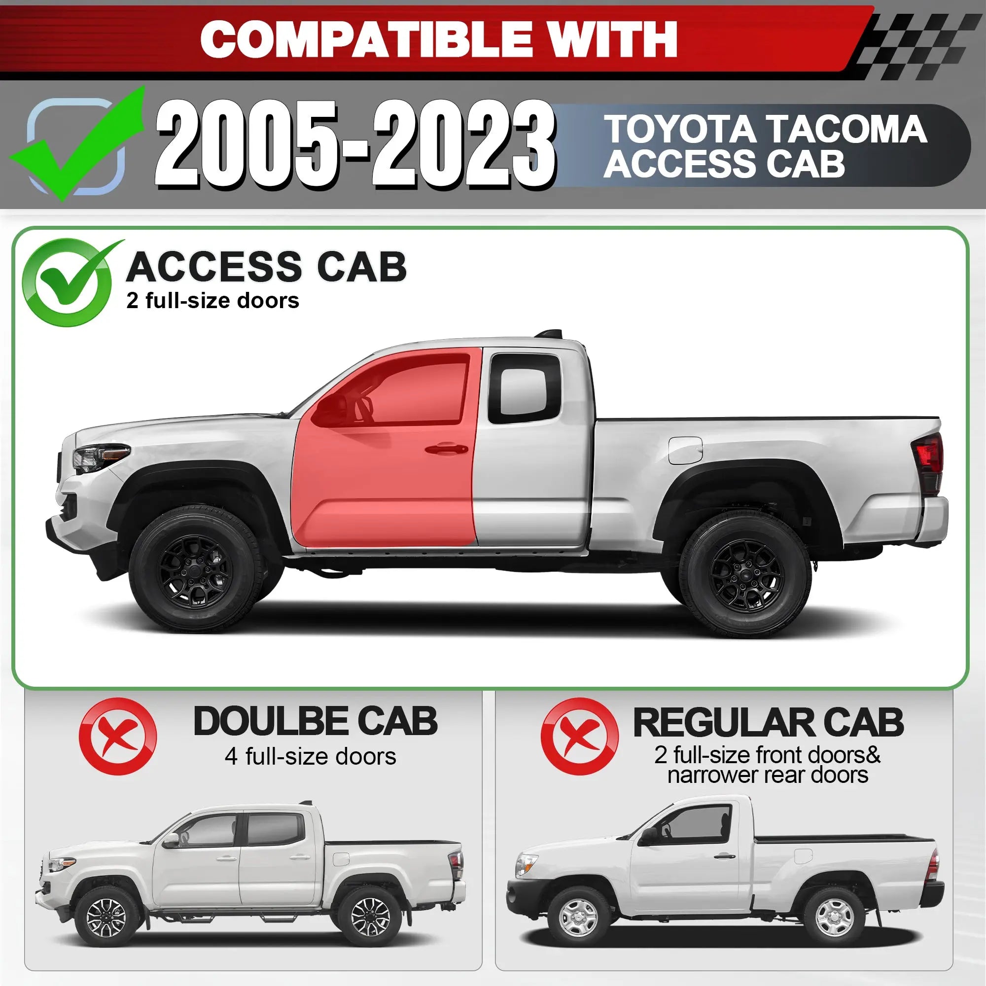 Running Boards for 2005–2023 Toyota Tacoma Access Cab, Drop Step Side Steps with 550 LB Capacity, Anti-Slip Steel Nerf Bars