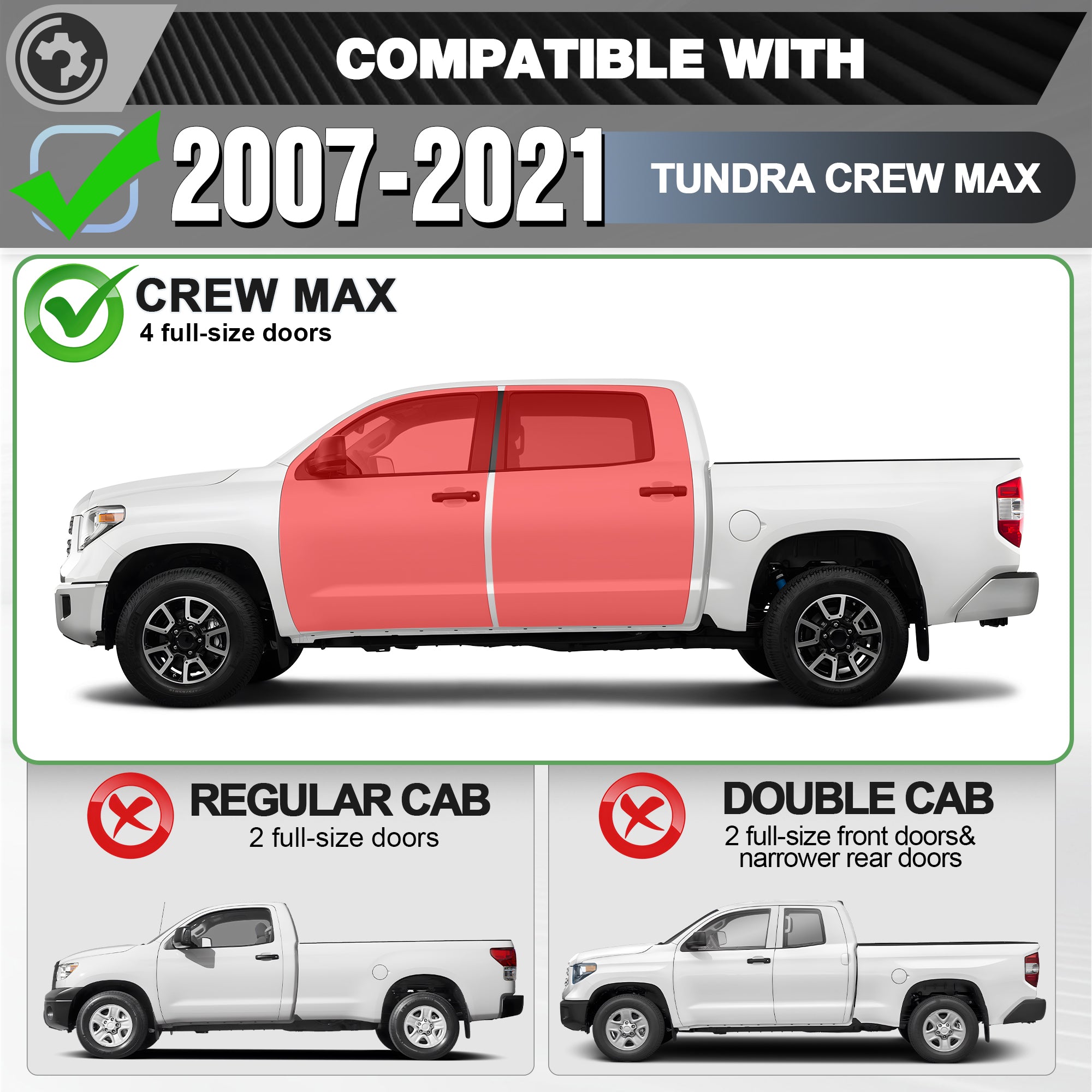 Tundra Running Boards Side Steps Fits for 2007-2021 Toyota Tundra CrewMax 4-Door