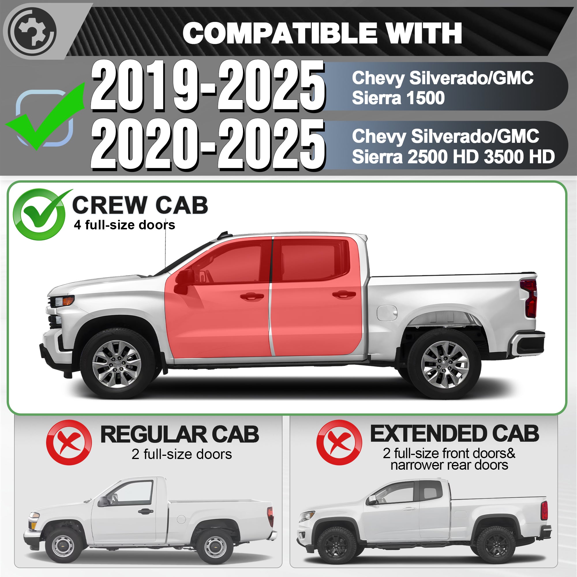 Side Steps for 2019-2025 Chevy Silverado & GMC Sierra 1500, 2020-2025 Silverado/Sierra 2500 3500