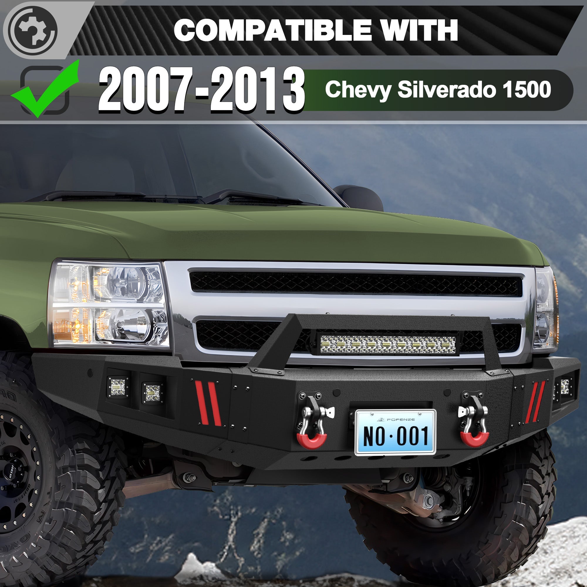2007-2013 Chevy Silverado 1500 Bumper Set with Winch Plate & Bright LED Lights - nadiaauto