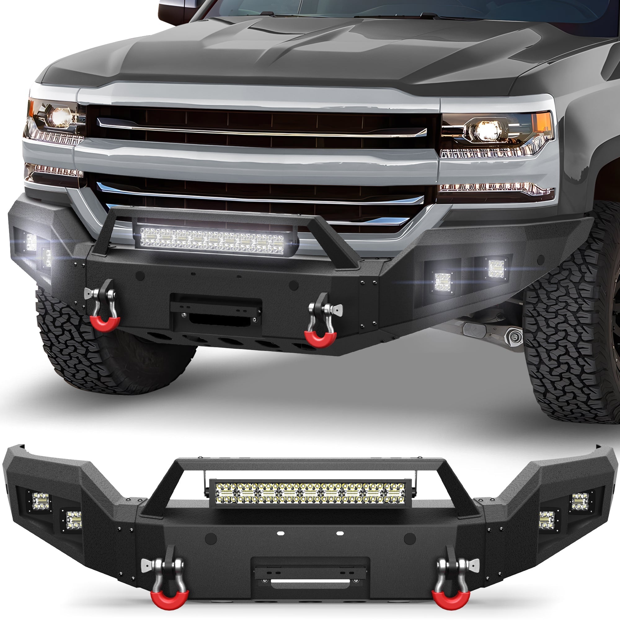 2016 2017 2018 Silverado 1500 Front Bumper Compatible with Chevrolet Silverado 1500 w/Winch Plate Black Pickup Truck Bumper - nadiaauto