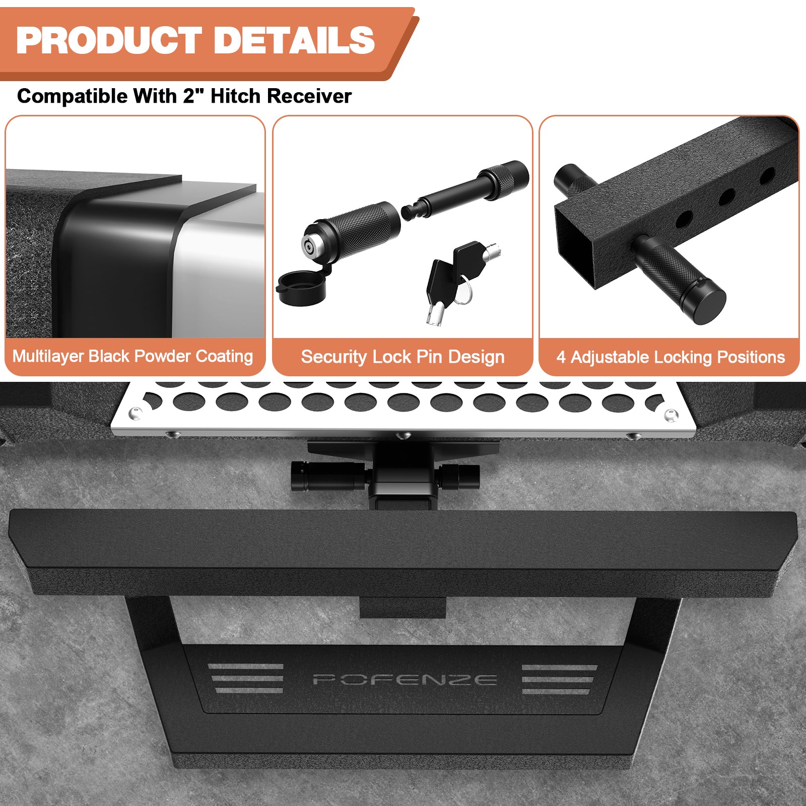 Hitch Step for 2” Receiver, Heavy Duty Steel Trailer Hitch Step with Locking Pin & Anti-Theft, Non-Slip Bumper Guard for Truck, SUV, RV – 350 lbs Capacity