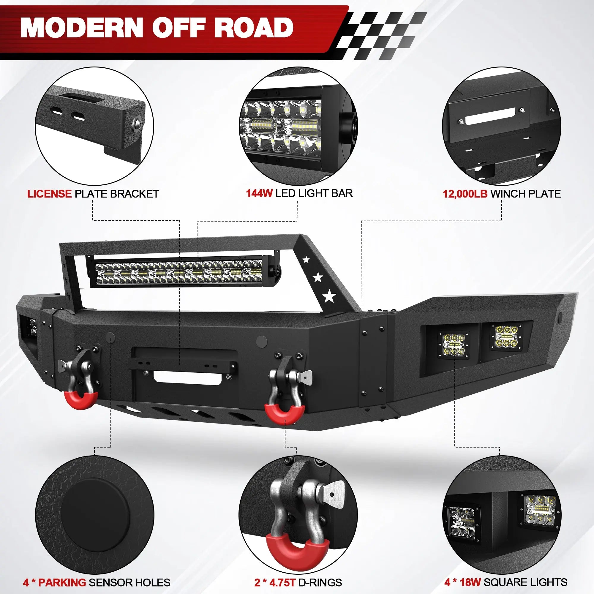 Longsun F150 Front Bumper for 2018 2019 2020 Ford F150 Pickup w/Winch Plate (Excluding Raptor)