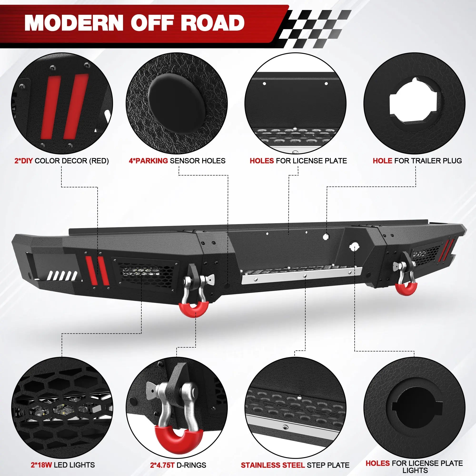 Longsun F150 Rear Back Bumper for 2009-2014 Ford F-150 (Excluding Raptor)