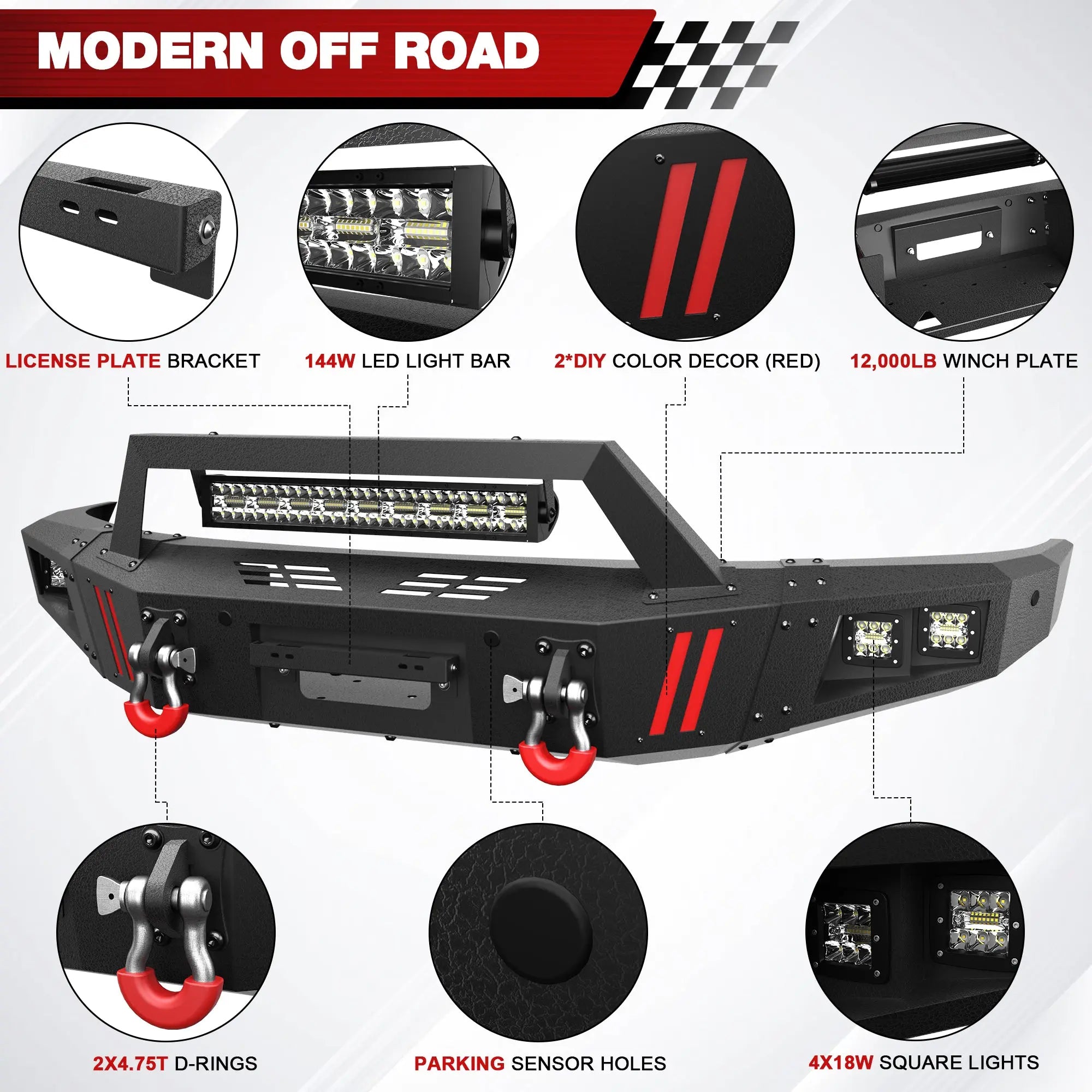 Longsun F150 Full Width Front Bumper with Winch Plate for 2009-2014 Ford F-150 (Excluding Raptor)