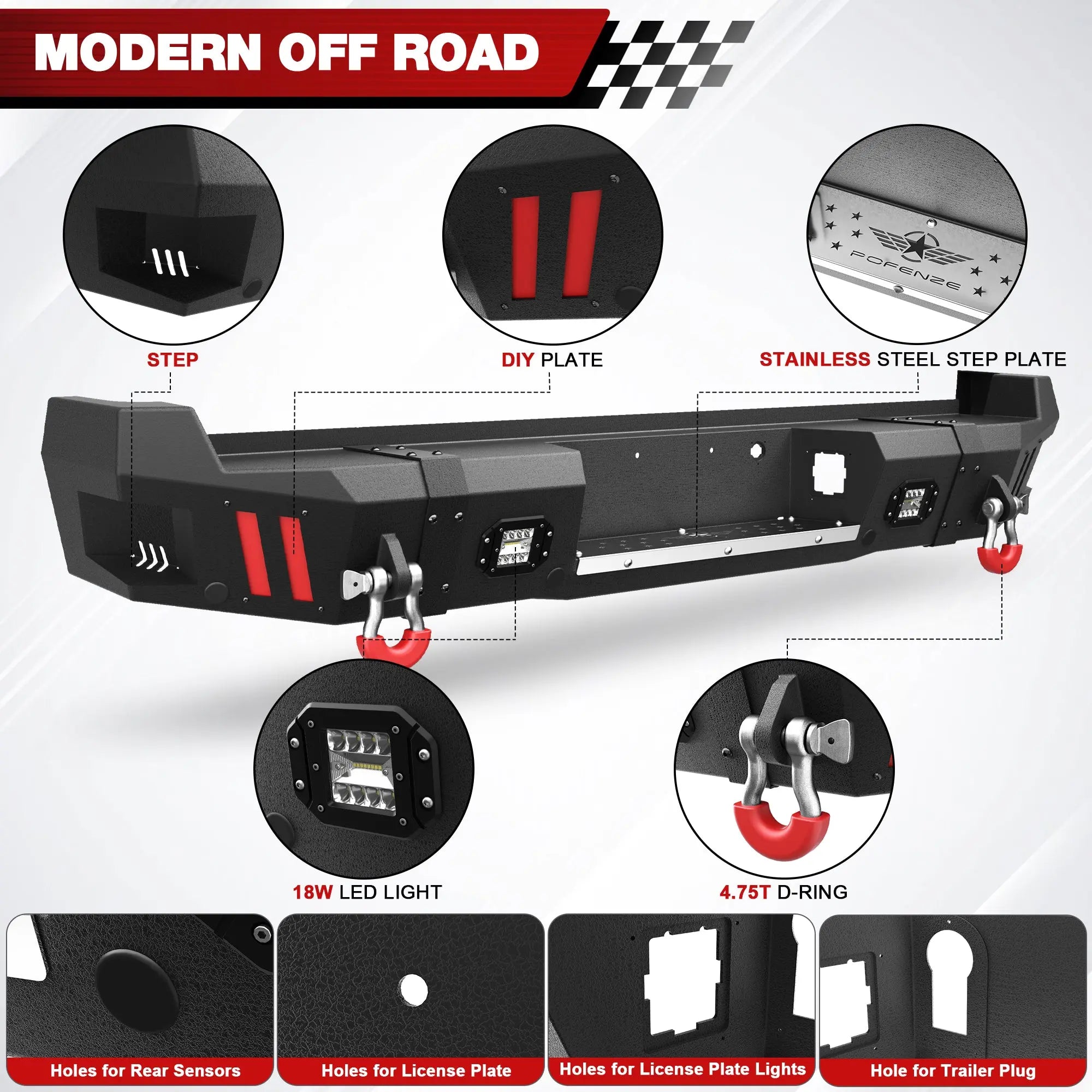 Longsun F250 Rear Bumper Full Width for 2017-2026 Ford F250/F350/F450