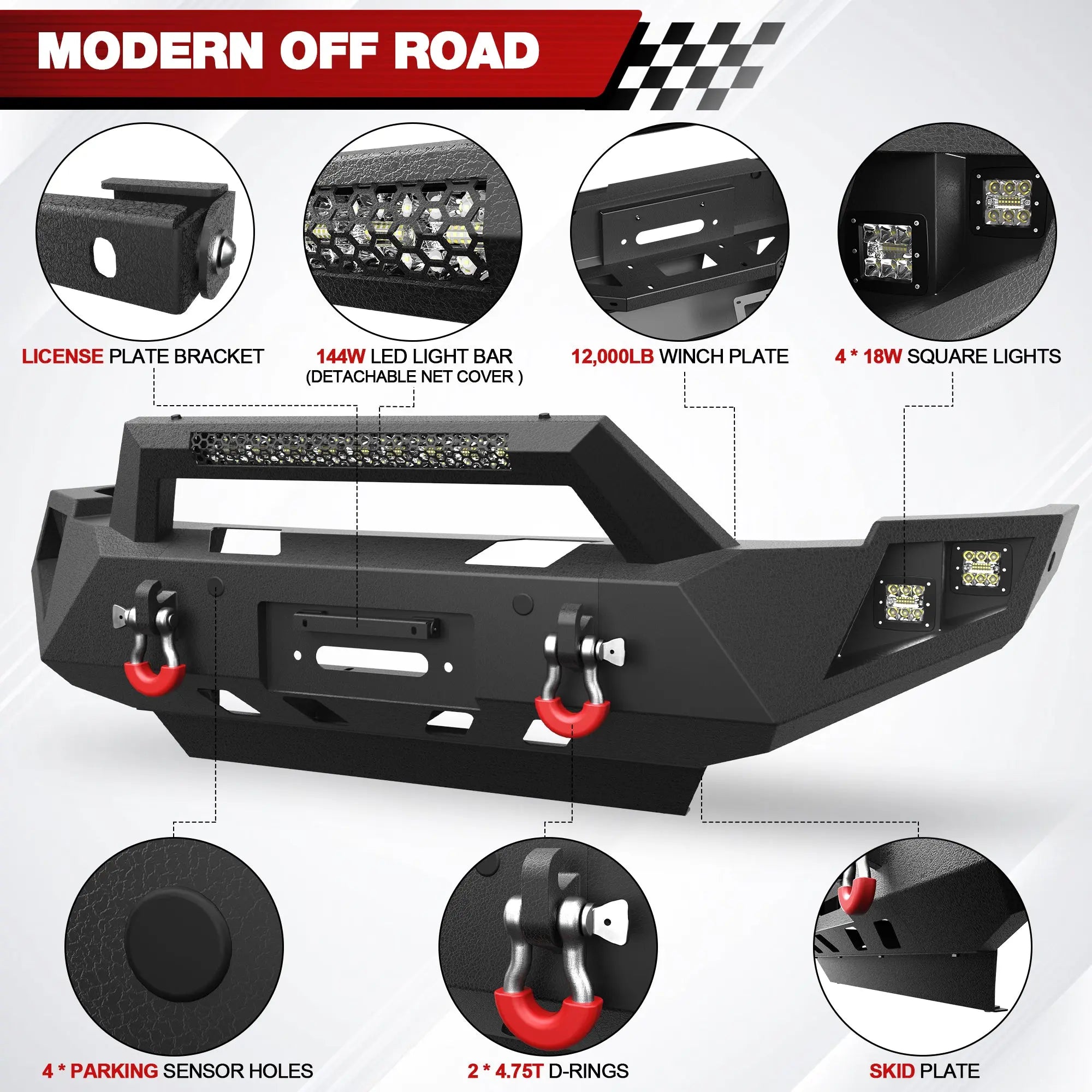 Longsun Ram 2500 Front Bumper Full Width for 2010-2018 Dodge Ram 2500/3500 Pickup