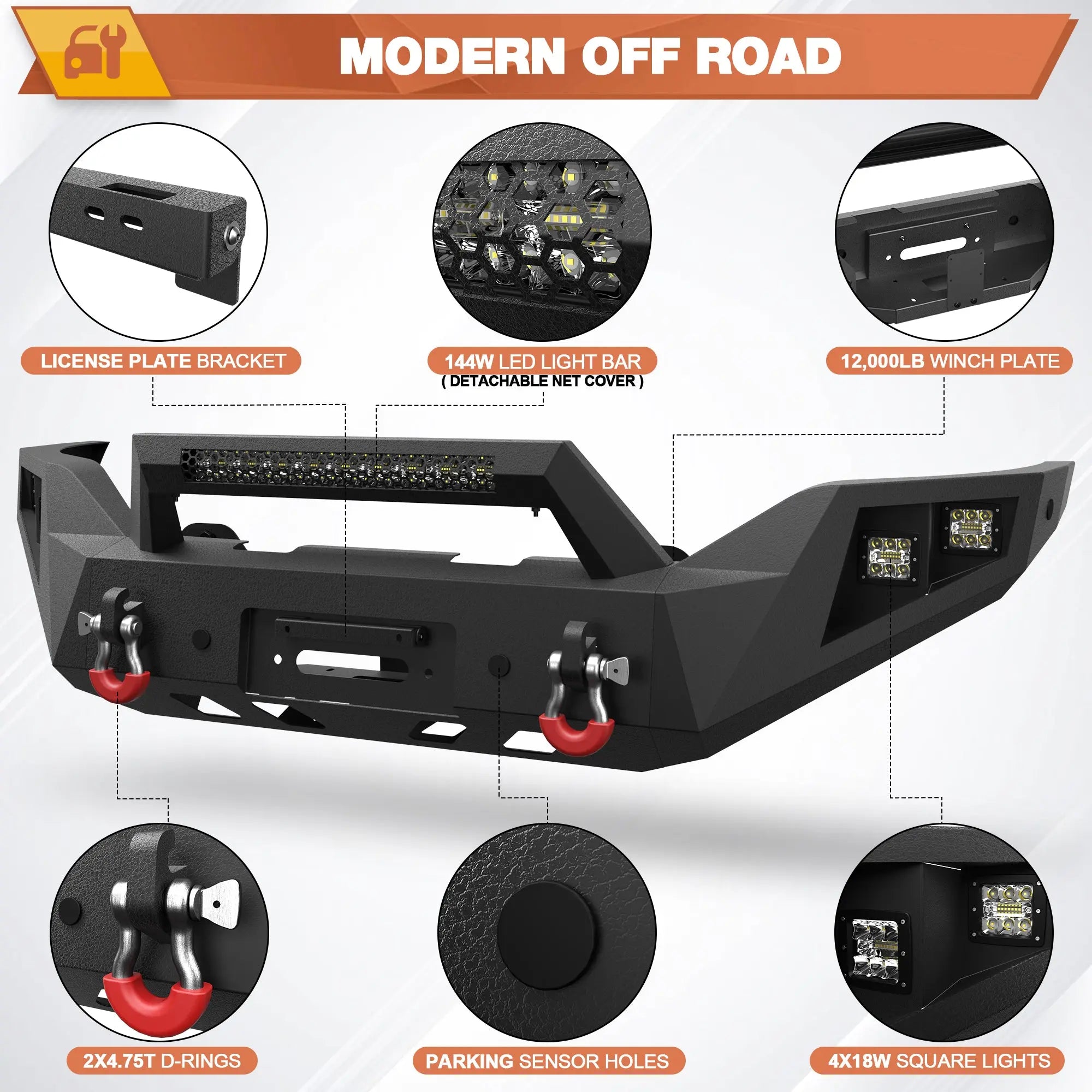 Longsun Sierra 1500 Front Bumper for 2016-2017-2018 GMC Sierra 1500