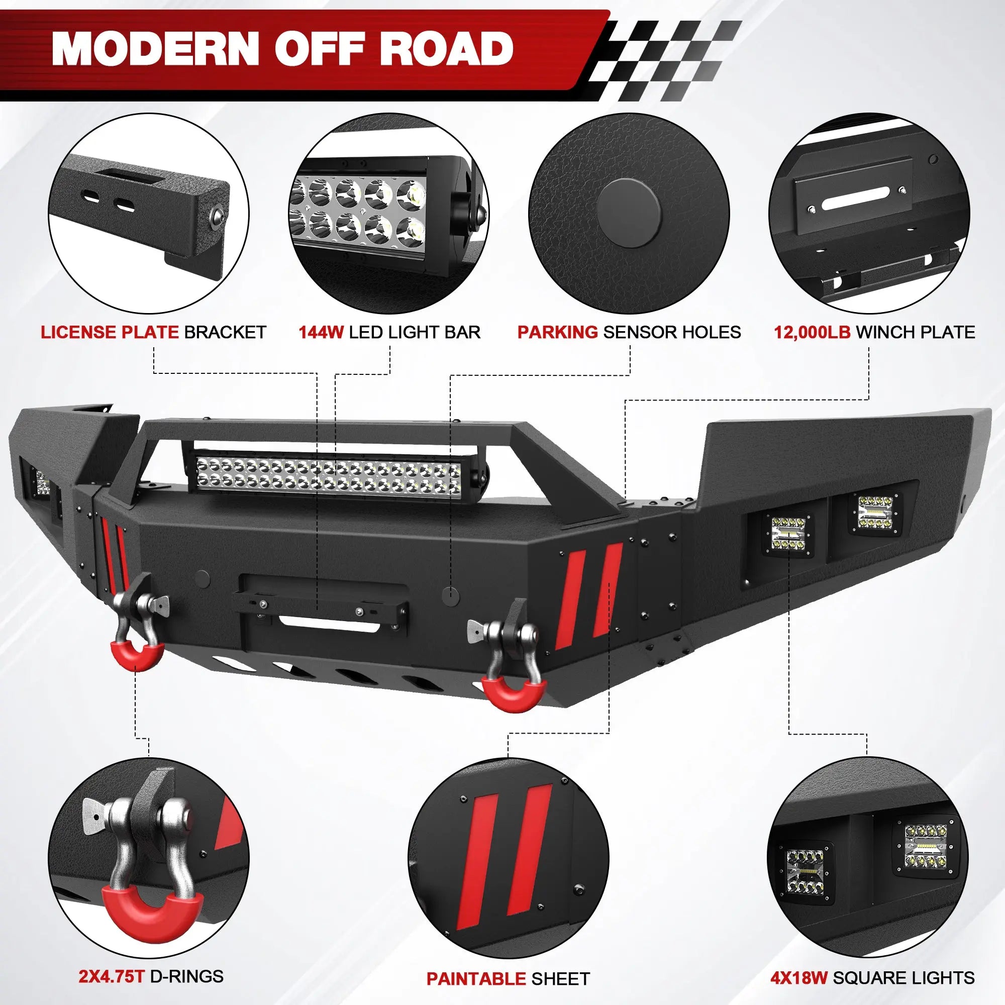 Longsun Sierra 2500 Front Bumper for GMC Sierra 2500/3500 HD 2011 2012 2013 2014 with Winch Plate
