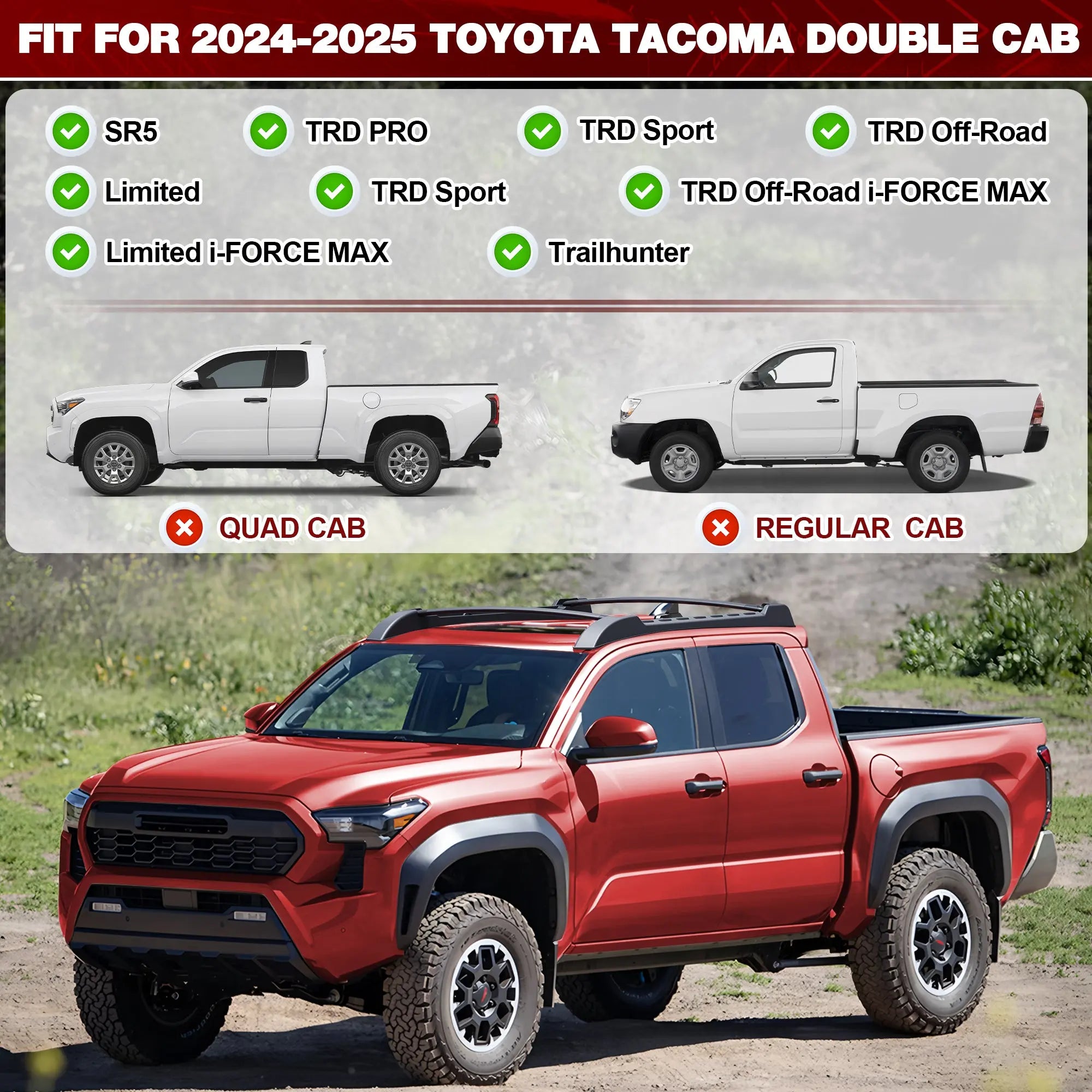 Tacoma Cargo Carriers  Roof Rack Fit for 2024-2025 Toyota Tacoma Double Cab Aluminum