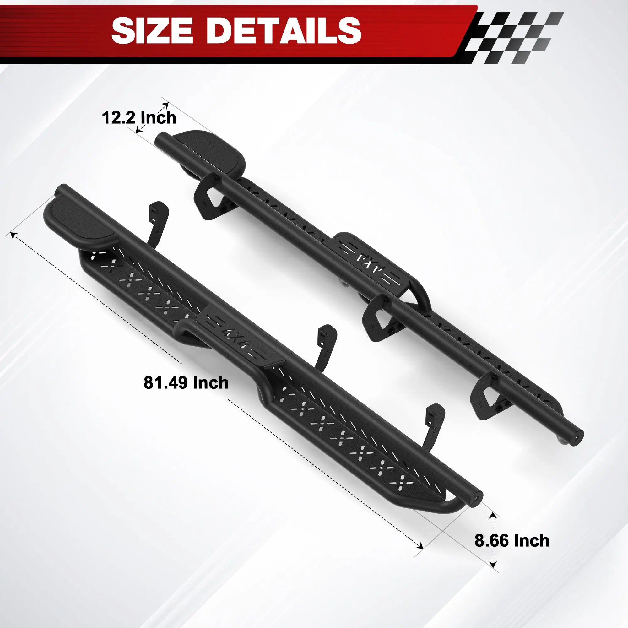 Running Boards for 2005–2026 Nissan Frontier Crew Cab, Dual Raised Step Side Steps, 550 LB Carbon Steel Nerf Bars