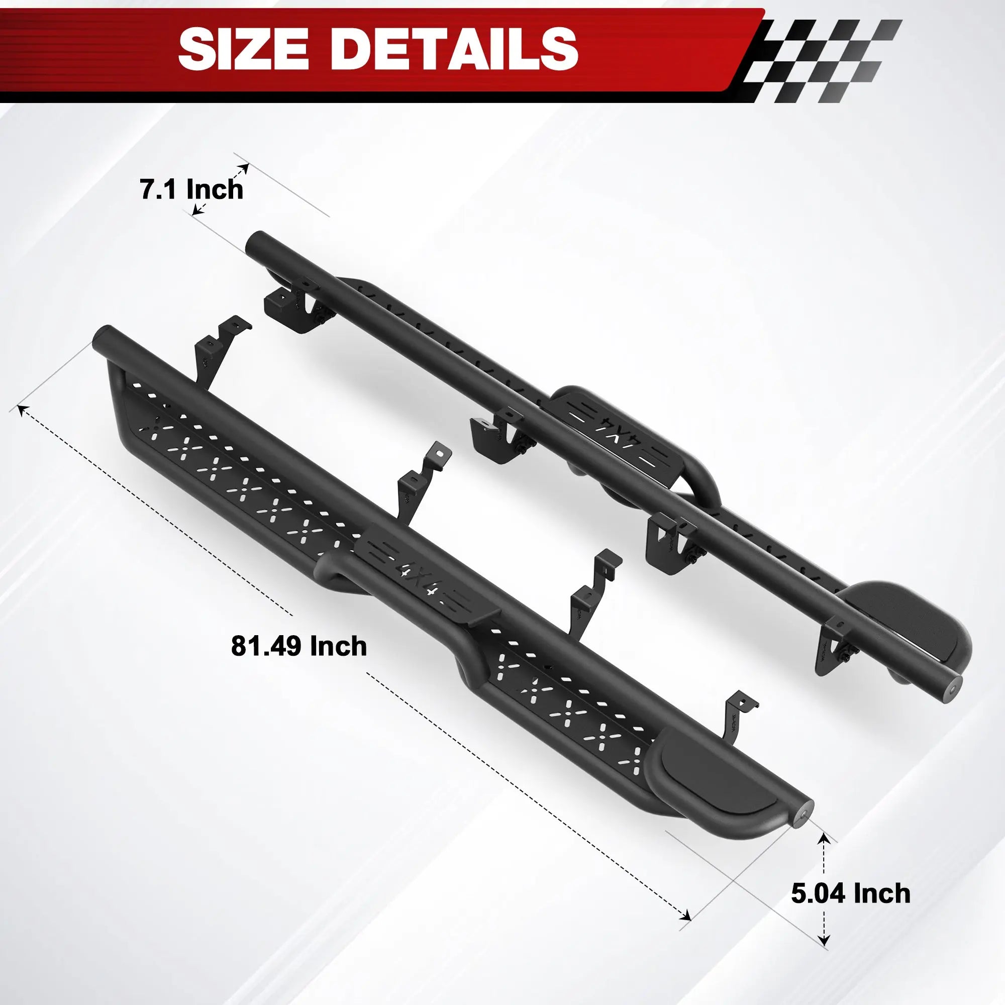 Running Boards for 2017–2025 Honda Ridgeline, Dual Raised Step Side Steps, 550 LB Carbon Steel Nerf Bars