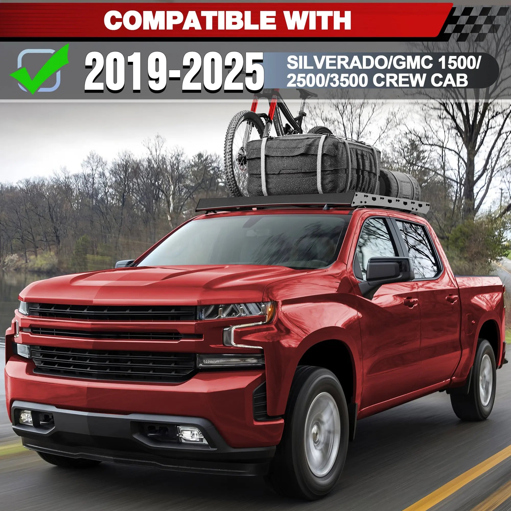 Longsun Roof Rack Cargo Crossbars Compatible with Chevy Silverado 1500/2500 2019-2025 Regular Cab Only