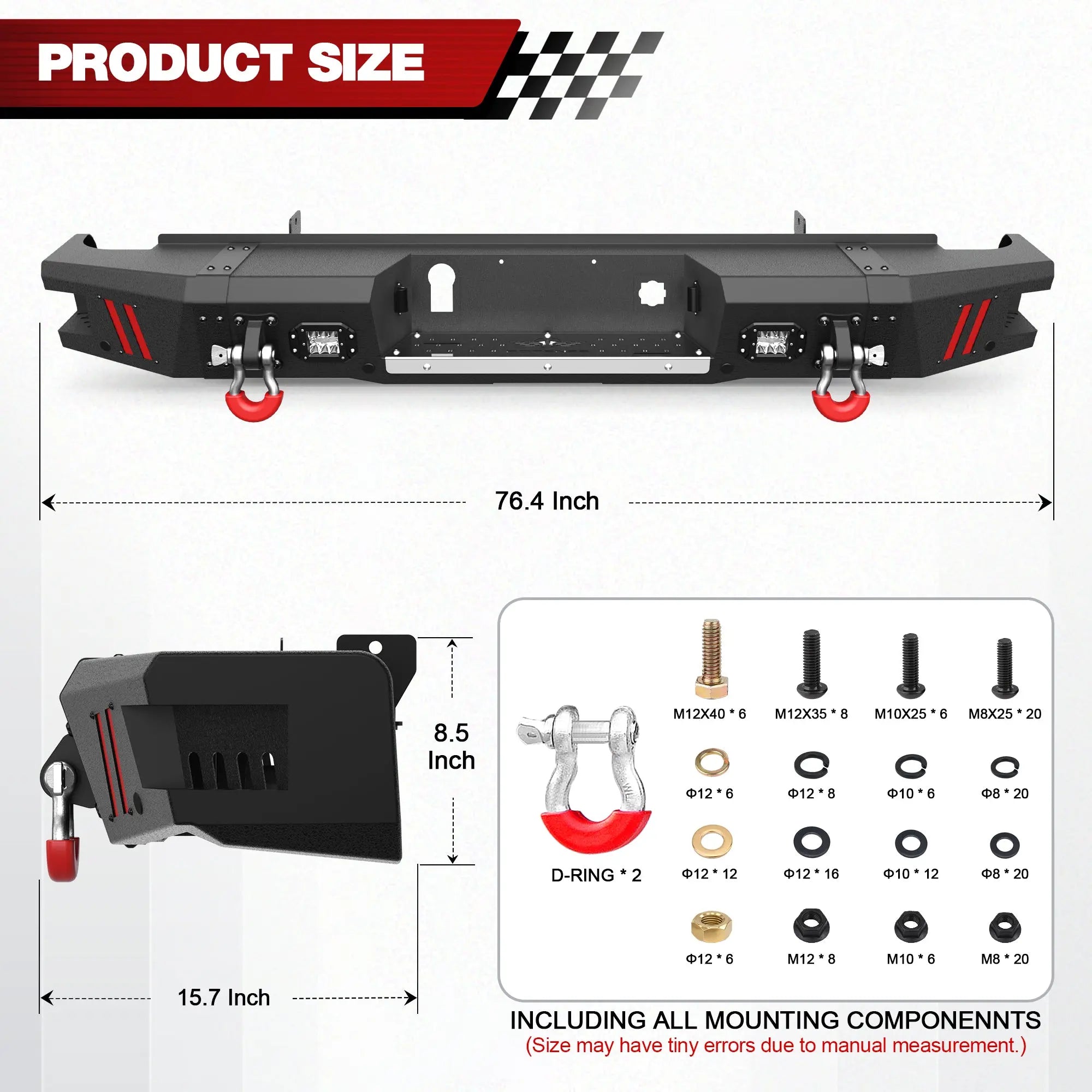 Longsun 2015-2019 Chevy Silverado/ GMC Sierra 2500 Bumper with Winch Plate & Bright LED Lights