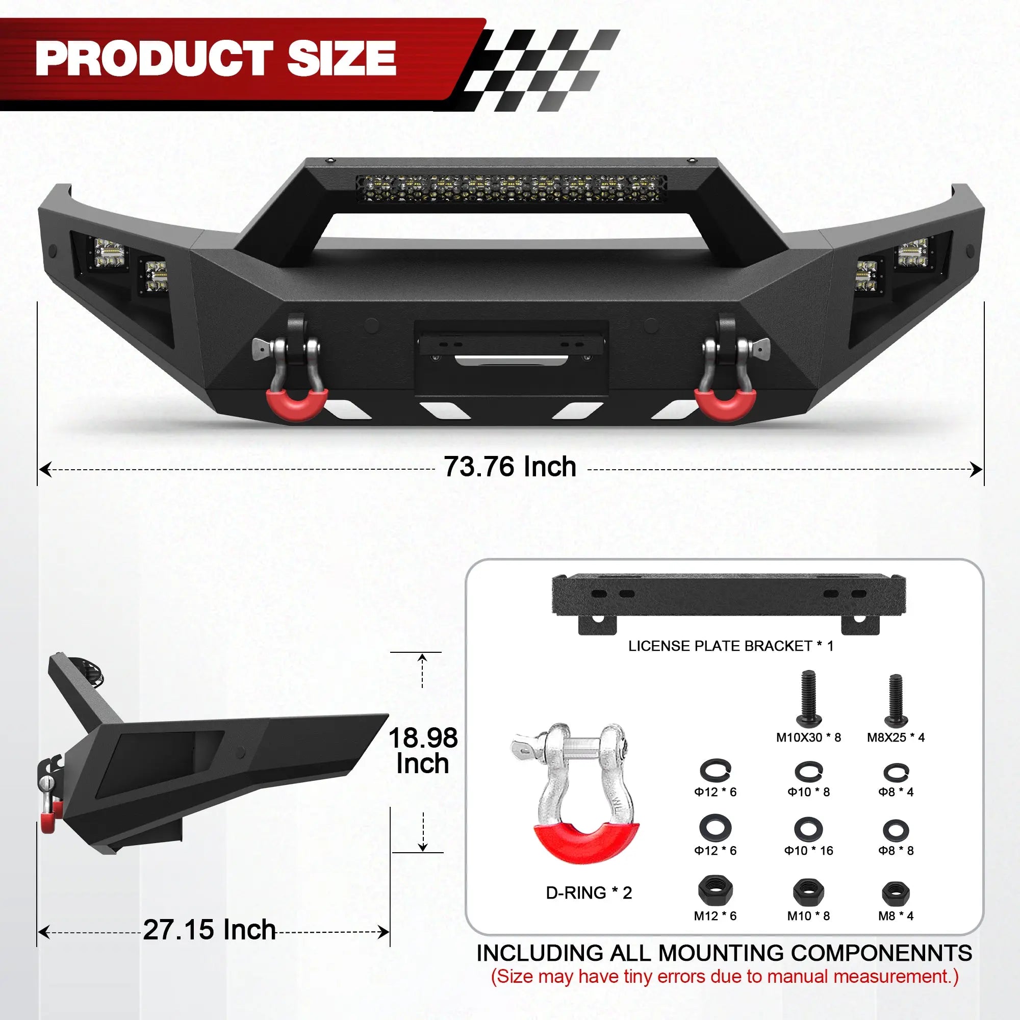 Longsun 2019-2023 Ranger Front Bumper for 2019-2023 Ford Ranger Pickup Trucks (Excluding Wildtrak)