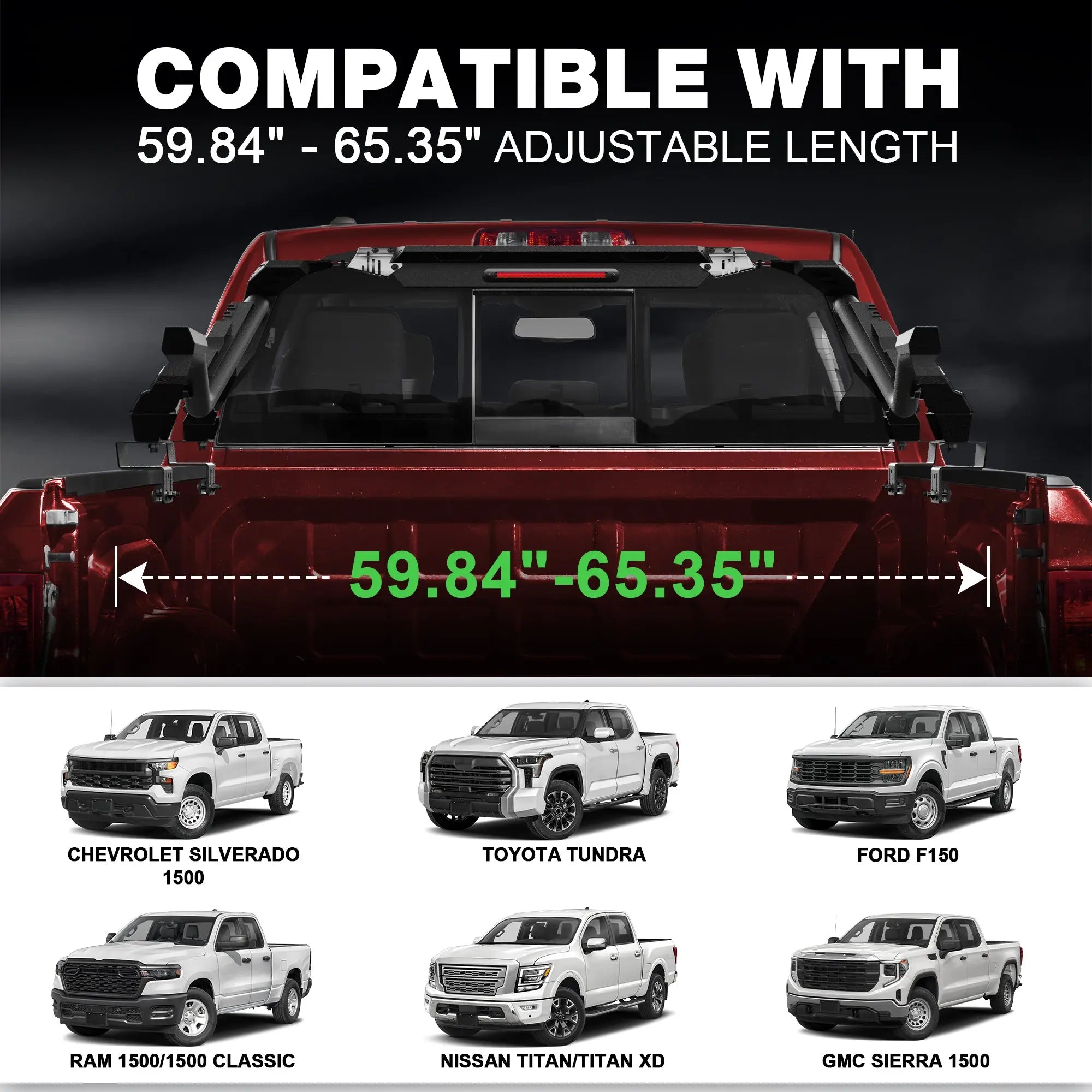 Truck Roll Bar for Full-Size Trucks, Adjustable High Clearance Carbon Steel Truck Bed Rack & Chase Rack Compatible with Ford F-150, F-250, F-350, Chevy Silverado, GMC Sierra, Ram 1500/2500/3500, Toyota Tundra & Nissan Titan