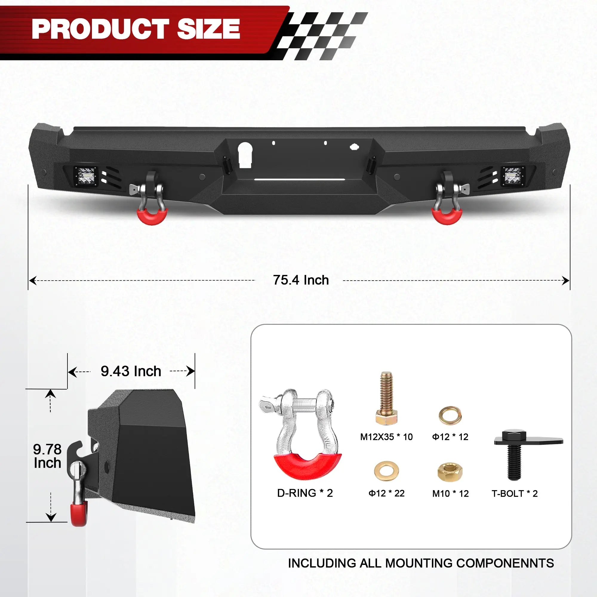 Longsun F150 Rear Bumper for 2015-2025 Ford F150 Pickup (Excluding Raptor & Ecoboost)