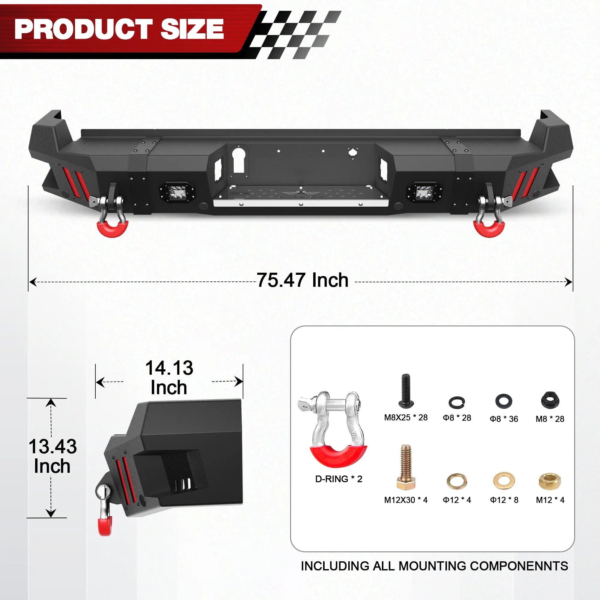 Longsun F250 Rear Bumper Full Width for 2017-2026 Ford F250/F350/F450