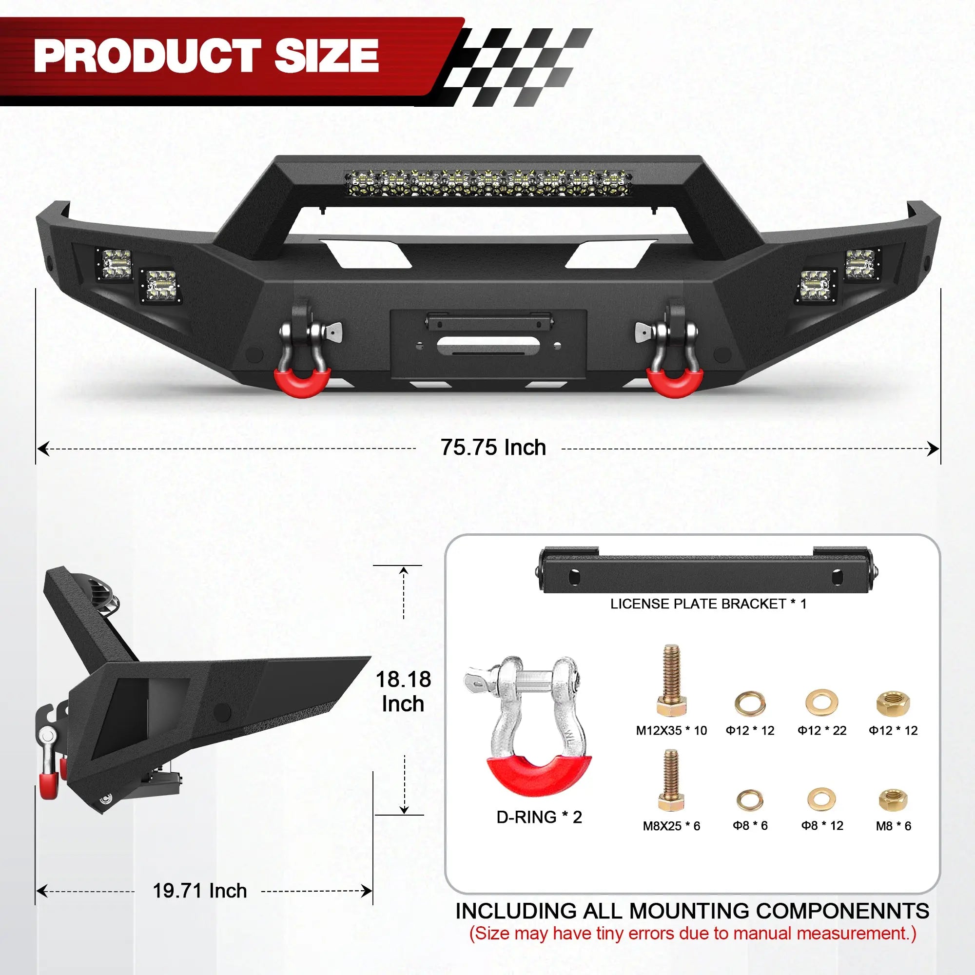Longsun F150 Front Bumper for 1992 1993 1994 1995 1996 1997 Ford F150