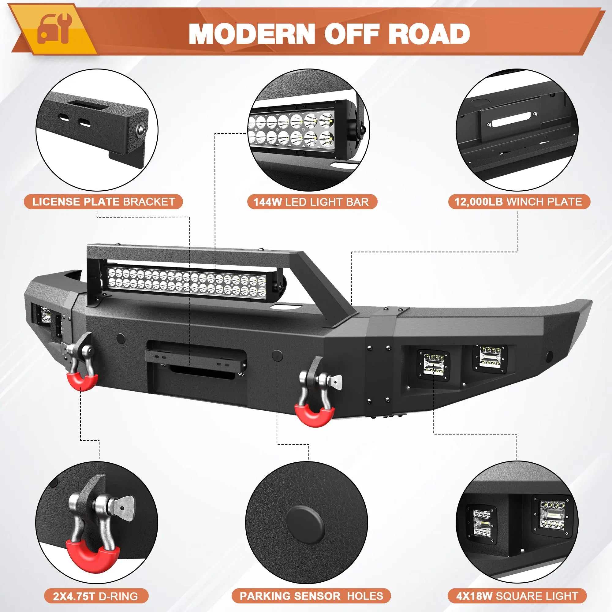 Longsun F250 Front and Rear Bumper Set for 2017-2022 Ford F250/F350/F450 Pickup with Winch Plate